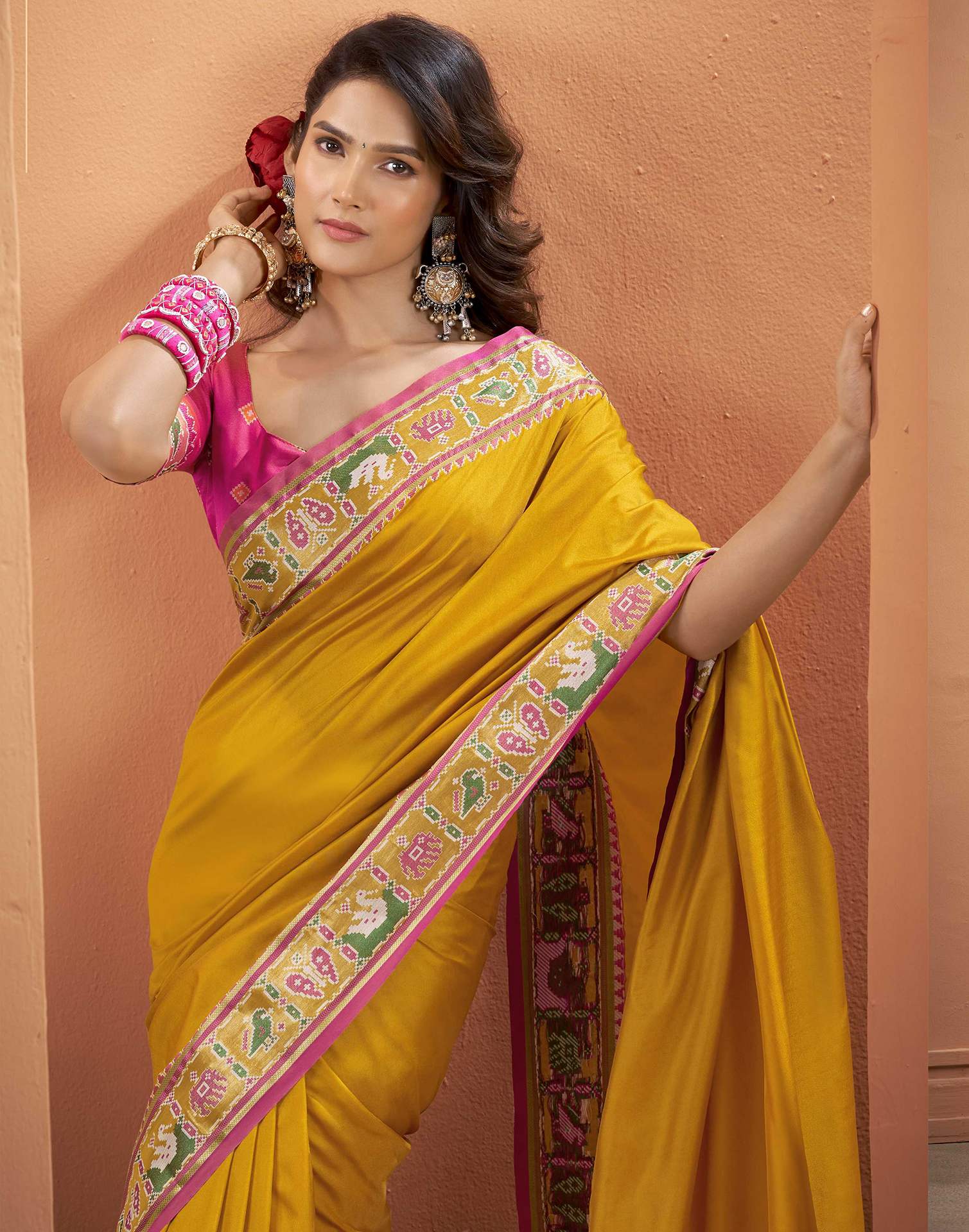 Mustard Yellow Silk Woven Patola Saree