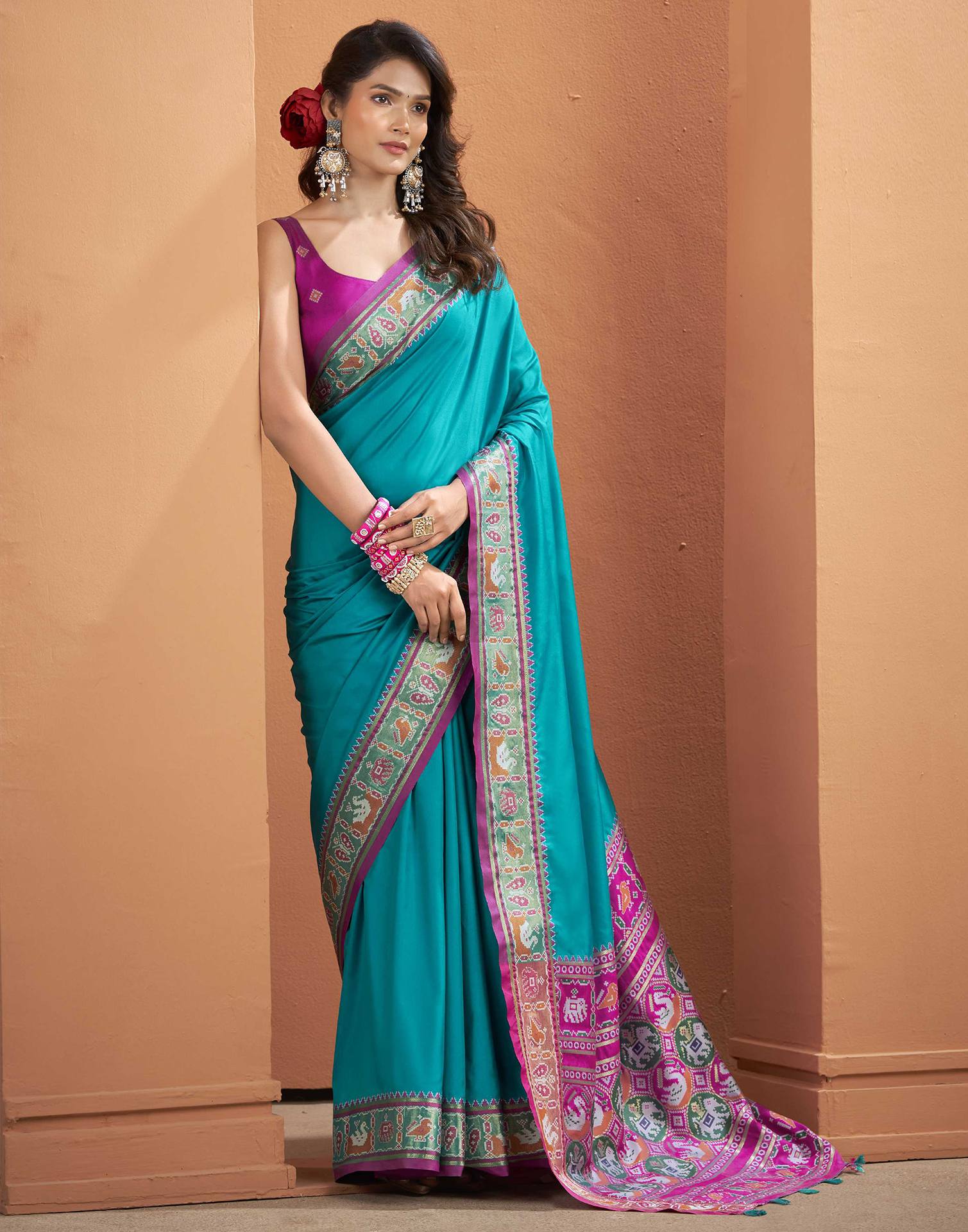 Teal Blue Silk Woven Patola Saree