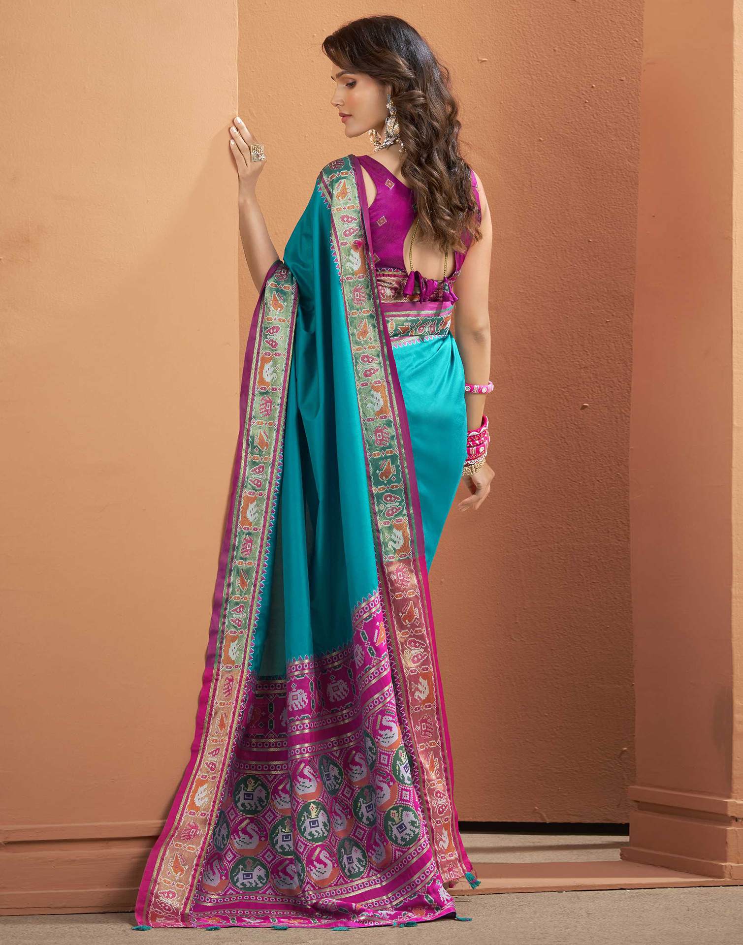 Teal Blue Silk Woven Patola Saree