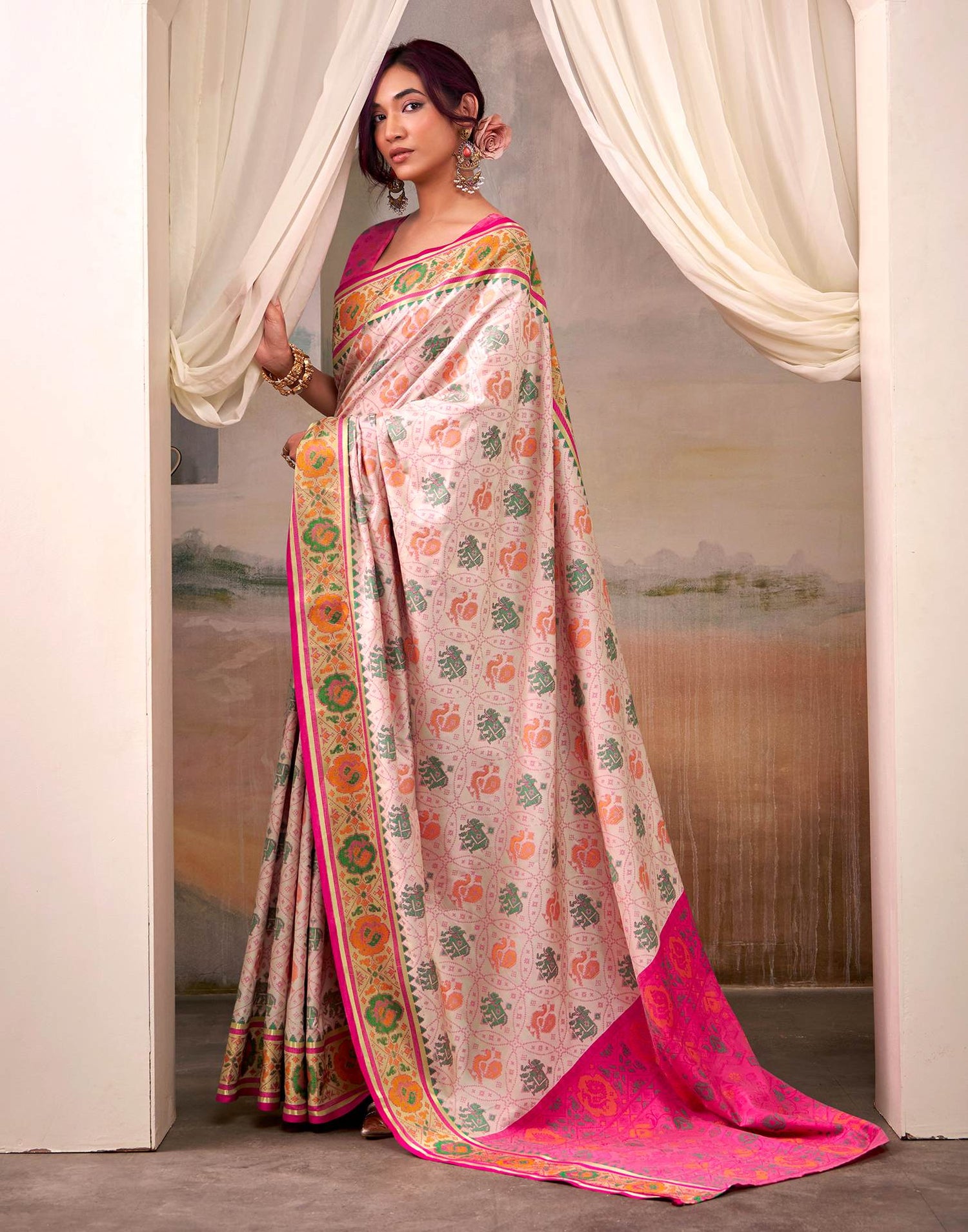 Rose Pink Silk Woven Patola Saree