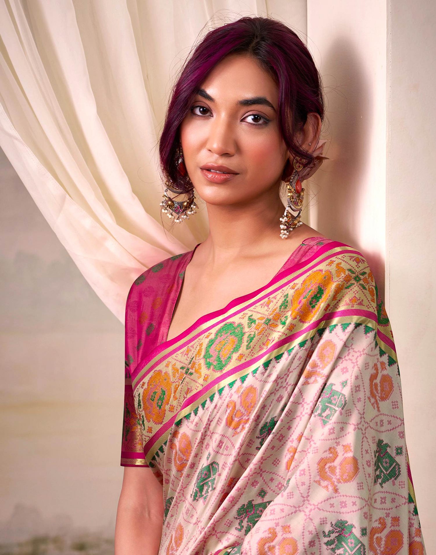 Rose Pink Silk Woven Patola Saree