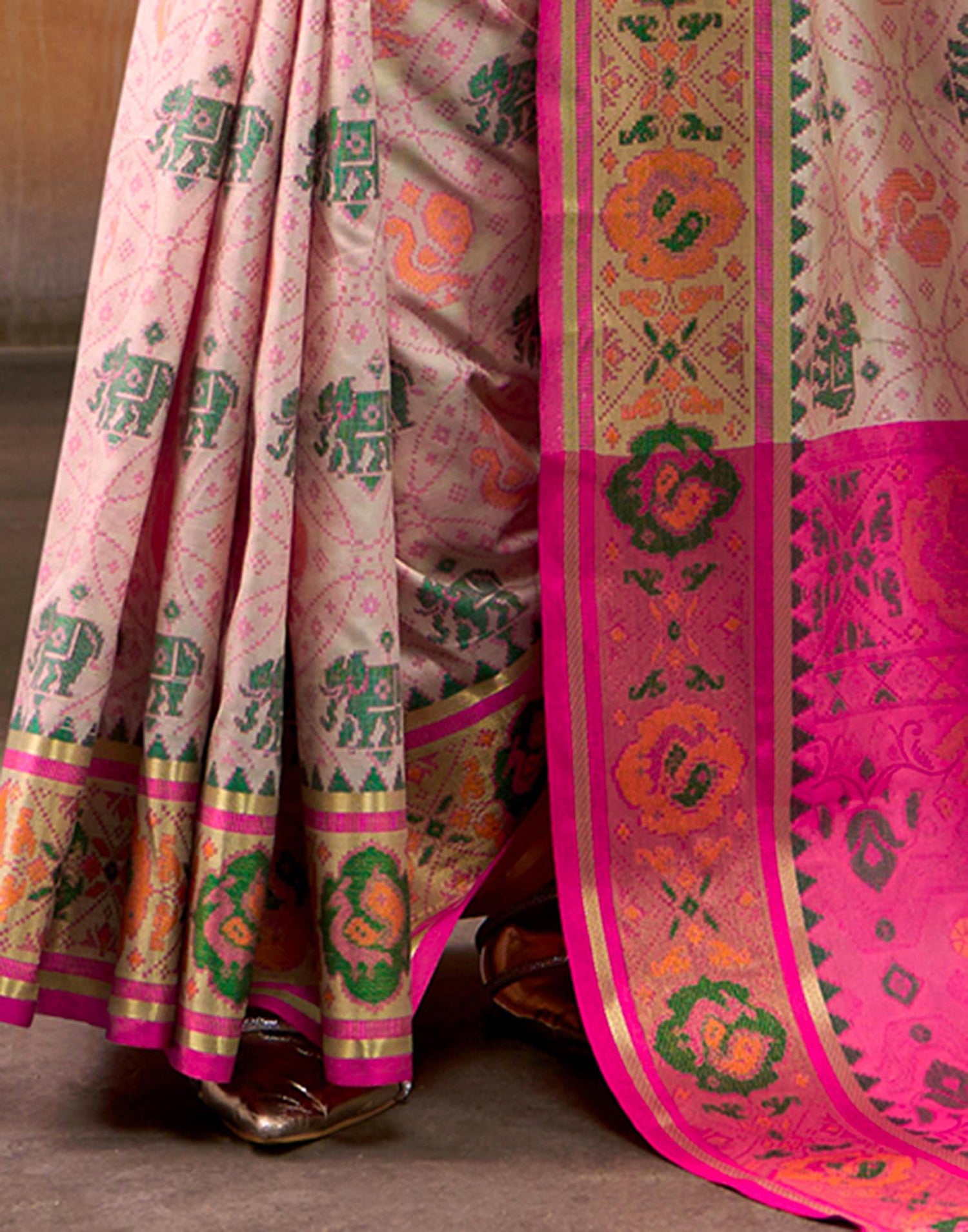 Rose Pink Silk Woven Patola Saree