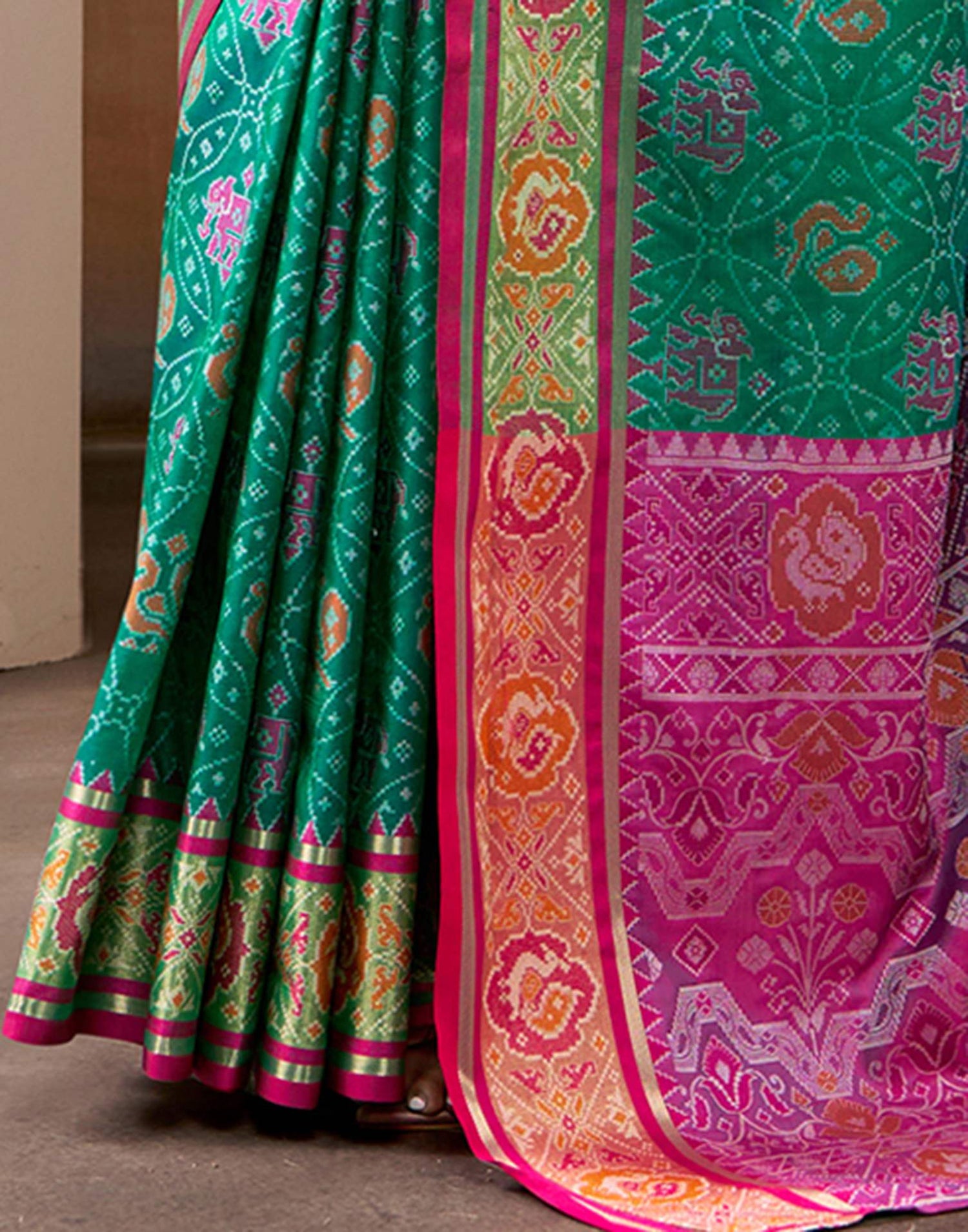 Teal Green Silk Woven Patola Saree