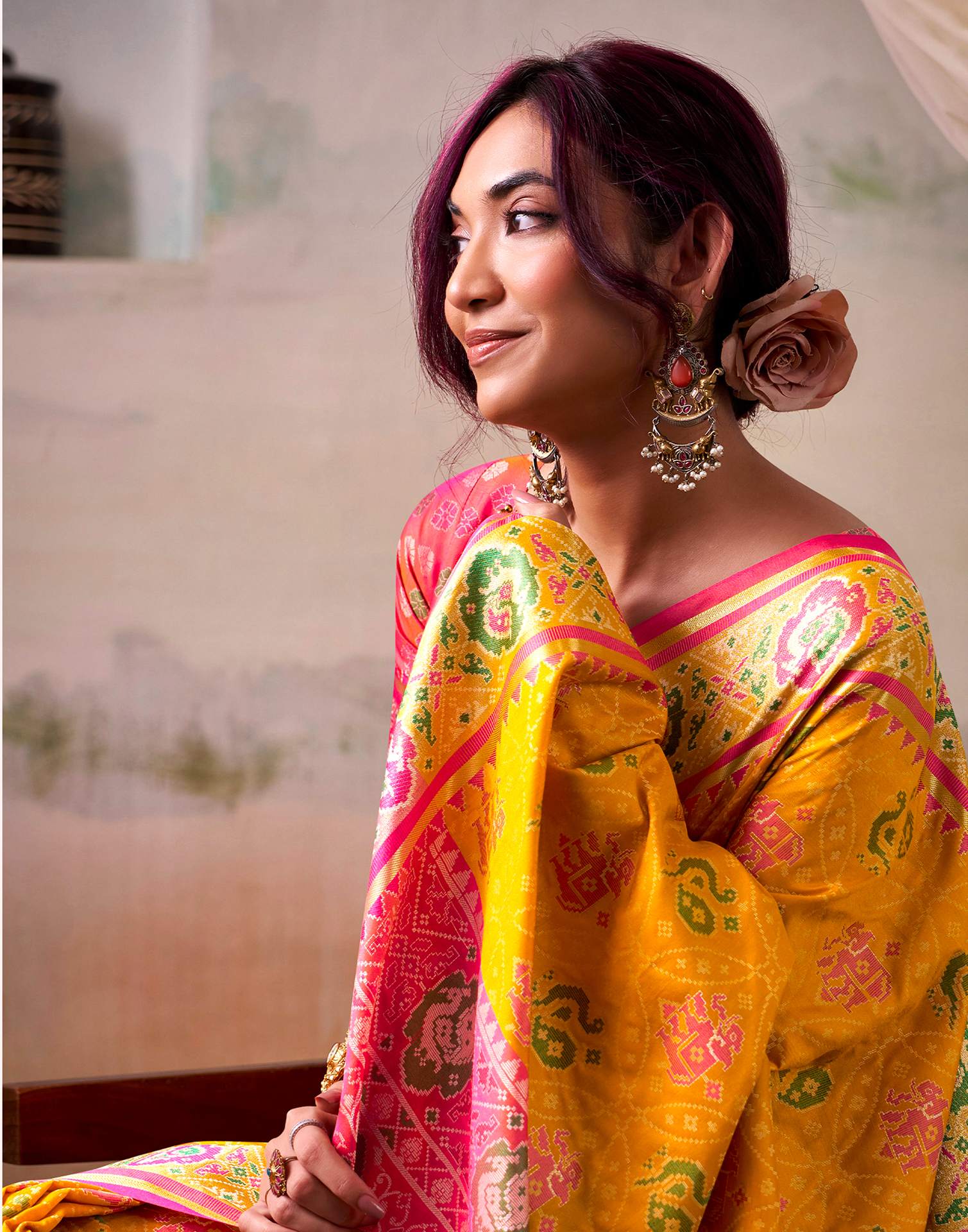Mustard Yellow Silk Woven Patola Saree