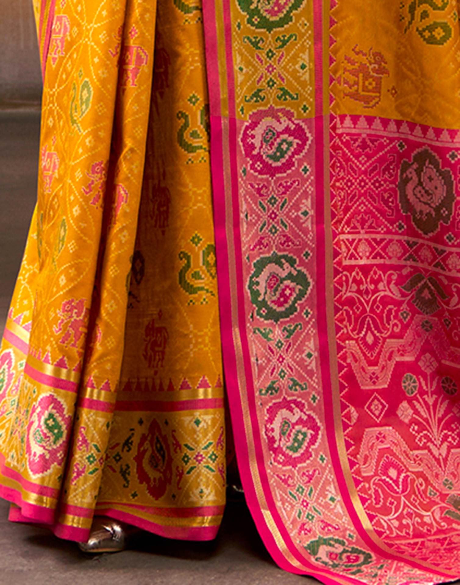 Mustard Yellow Silk Woven Patola Saree
