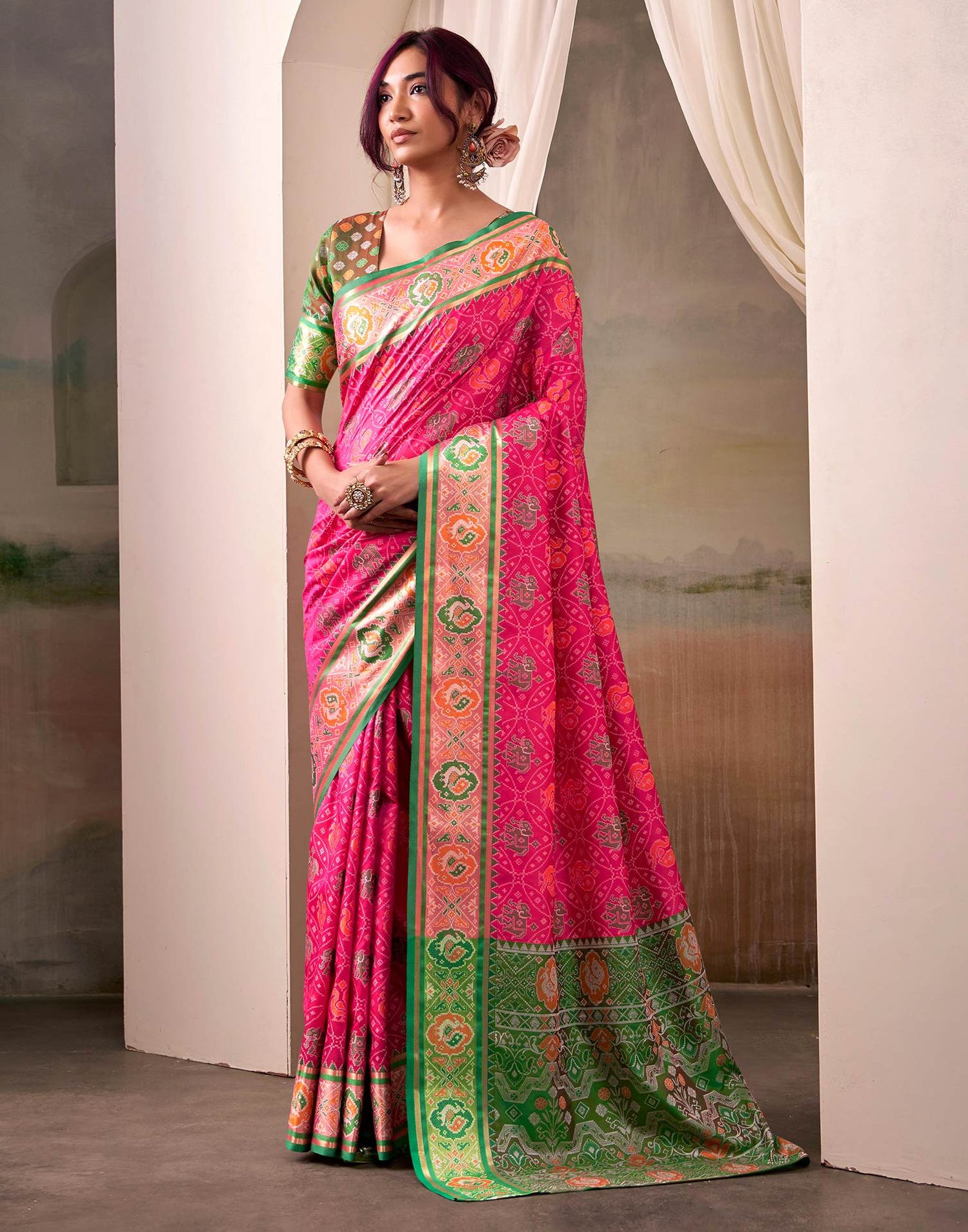 Dark Pink Silk Woven Patola Saree