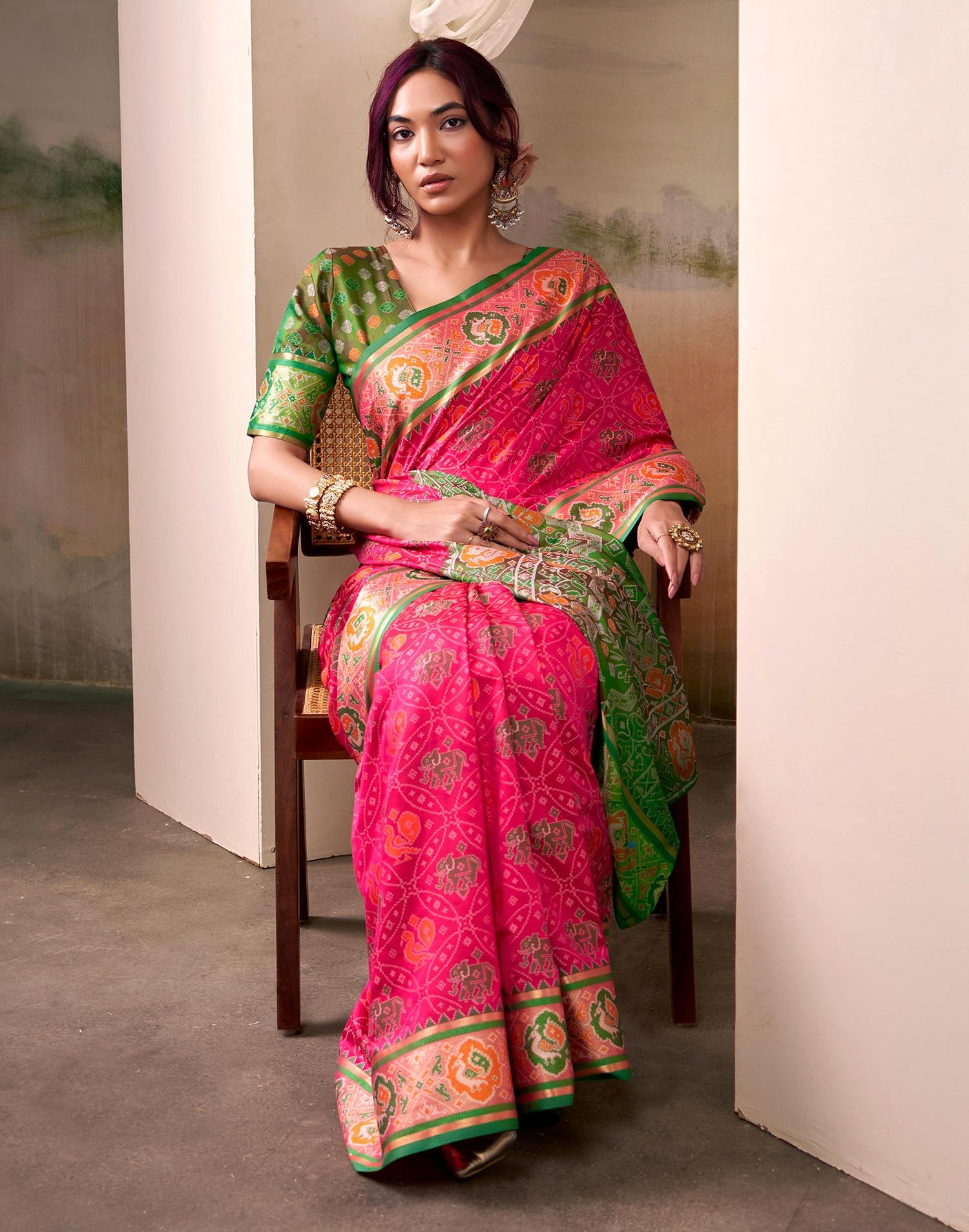 Dark Pink Silk Woven Patola Saree