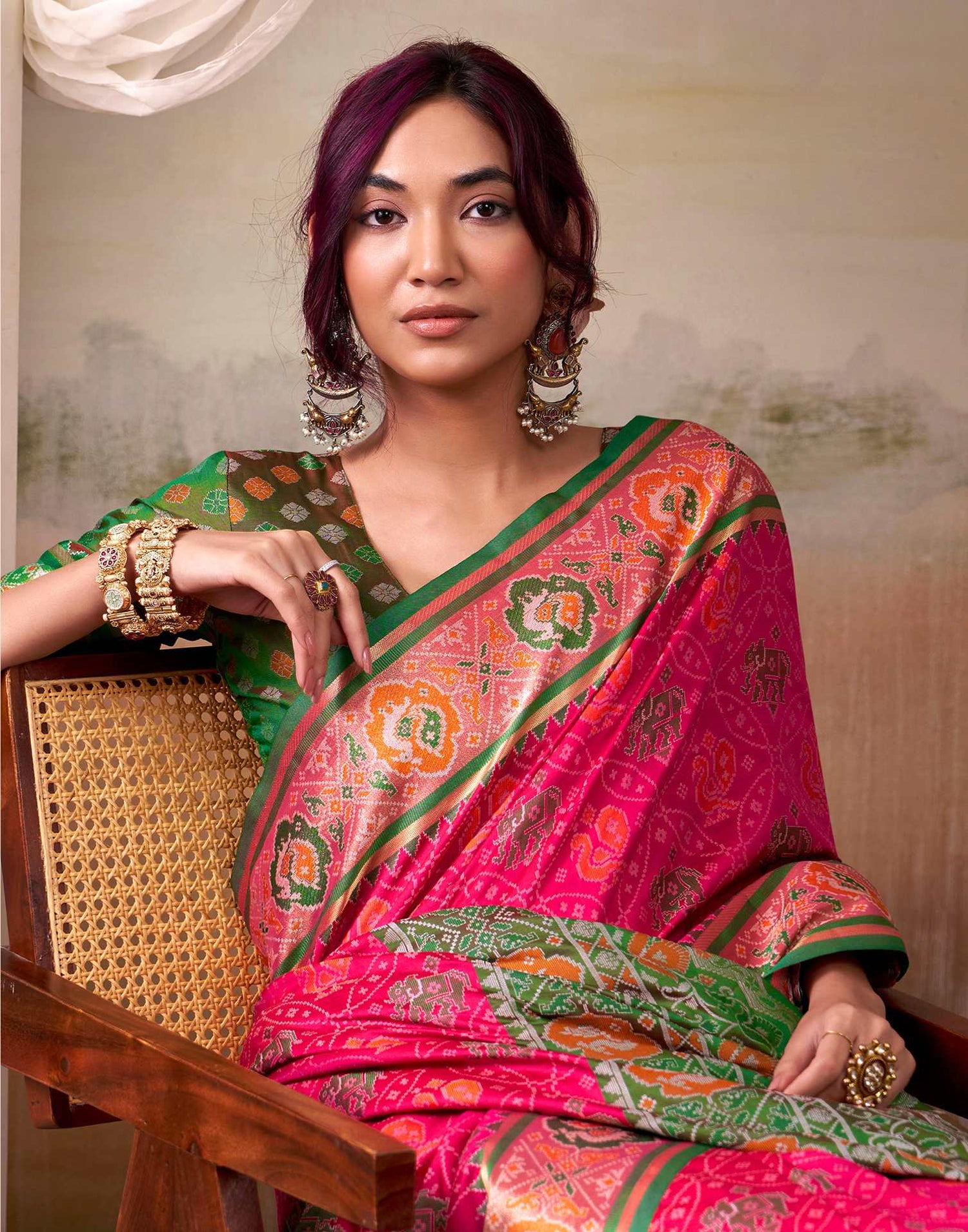 Dark Pink Silk Woven Patola Saree