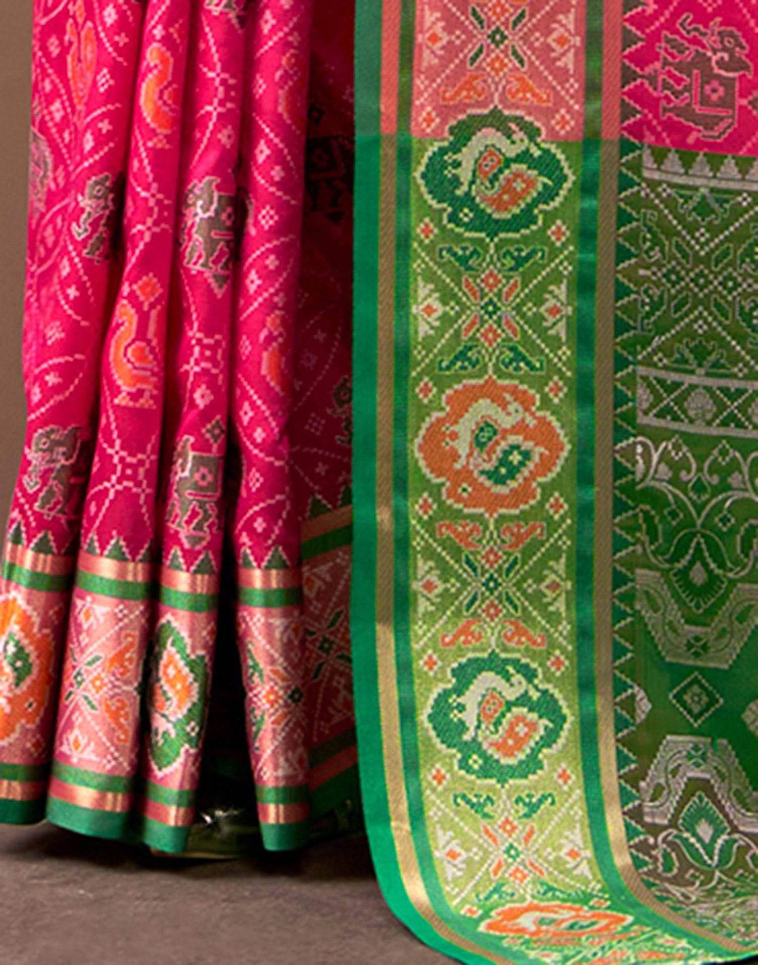 Dark Pink Silk Woven Patola Saree