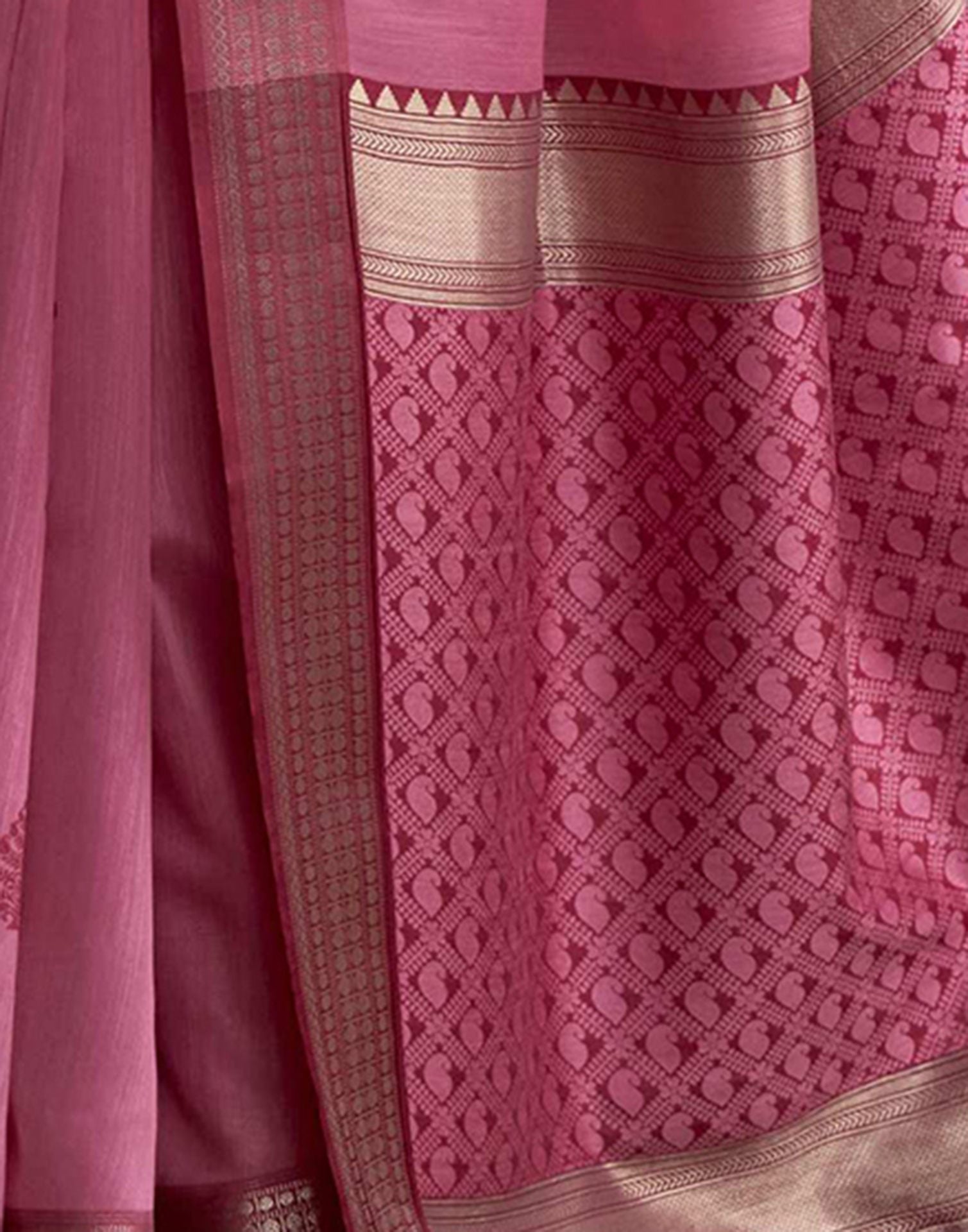 Pink Cotton Woven Saree