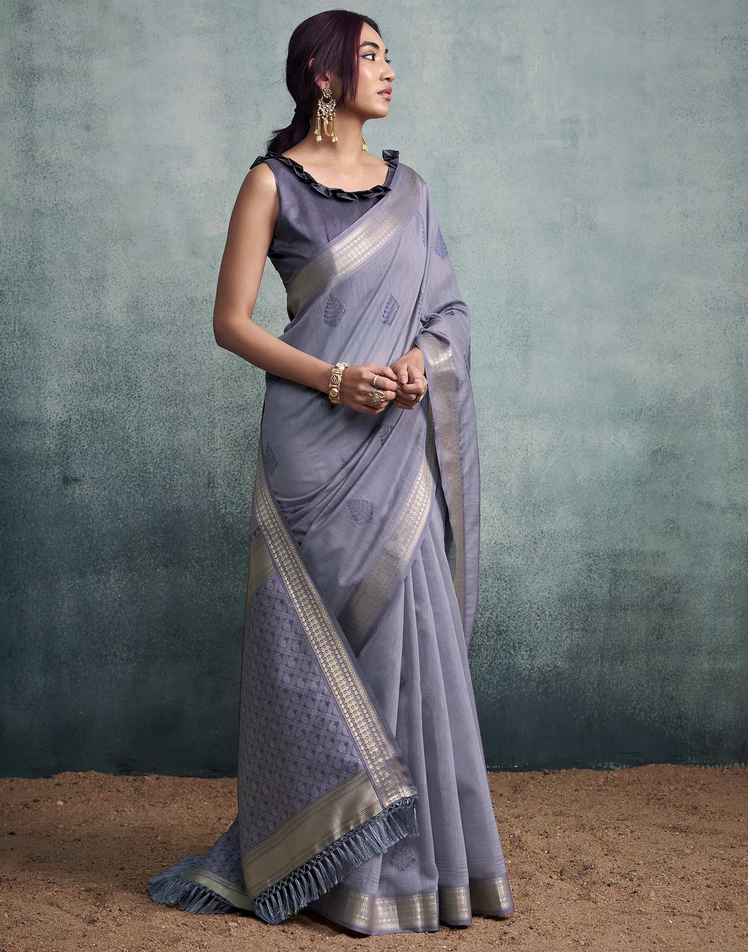 Dusty Purple Cotton Woven Saree