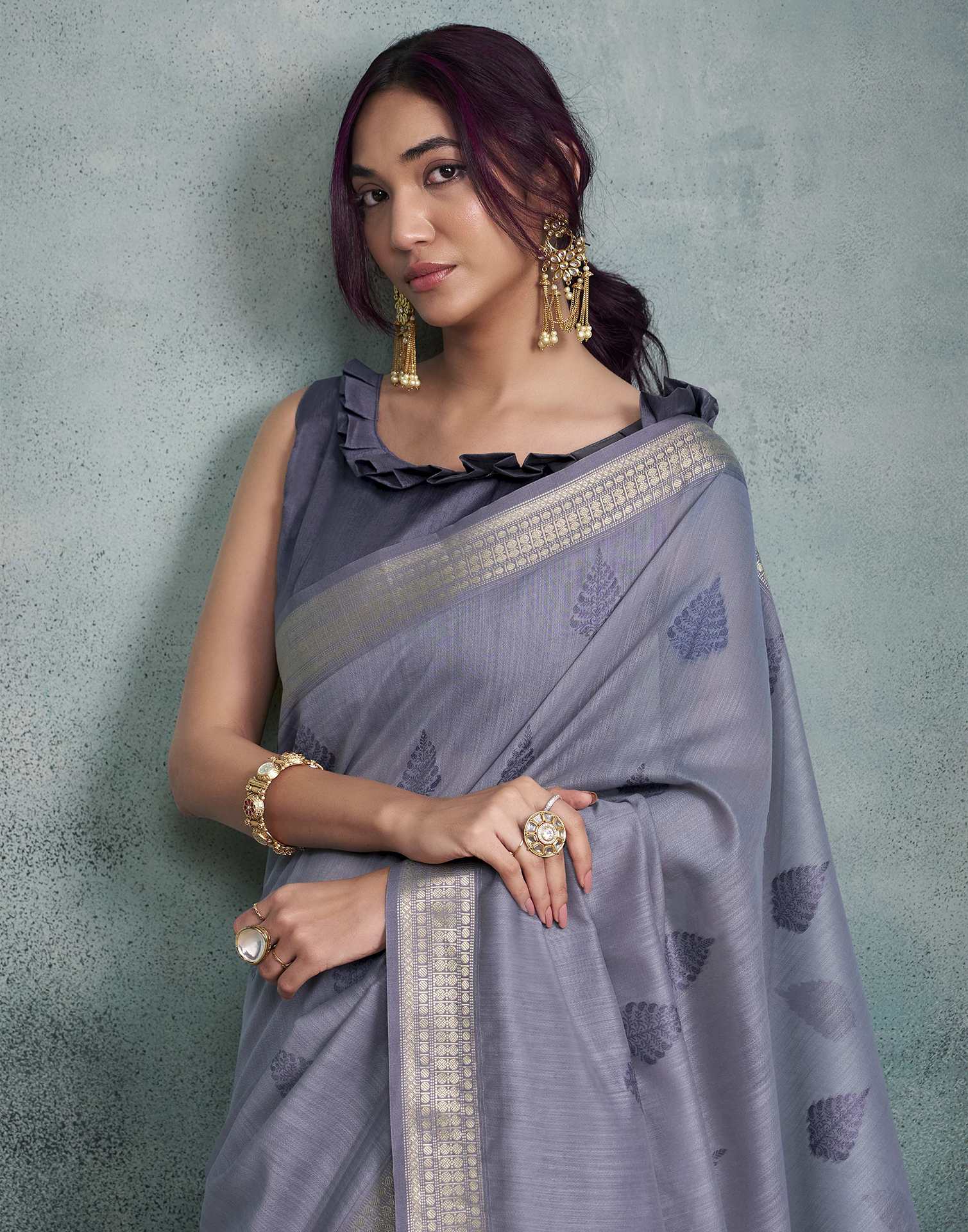 Dusty Purple Cotton Woven Saree