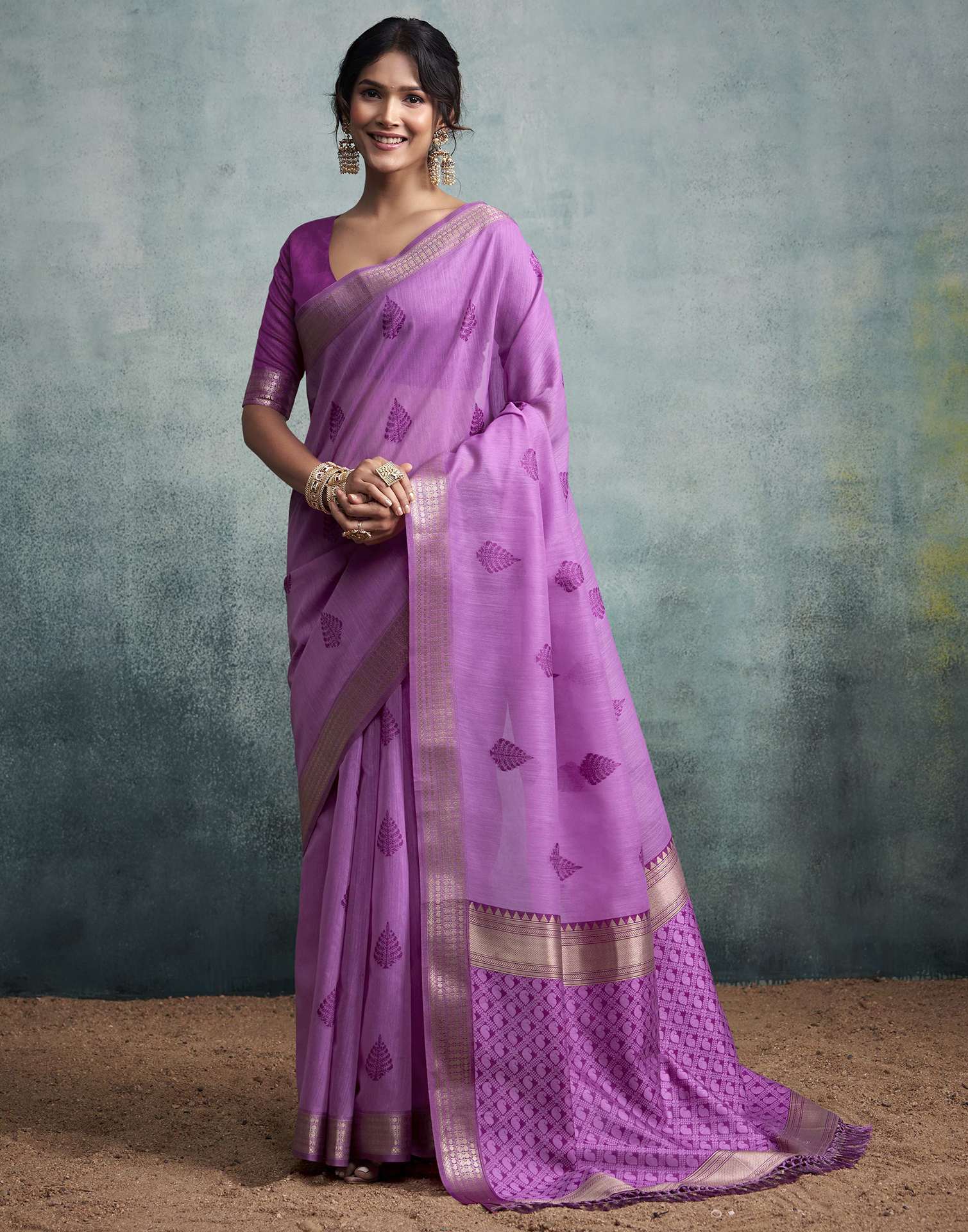 Lavender Pink Cotton Woven Saree