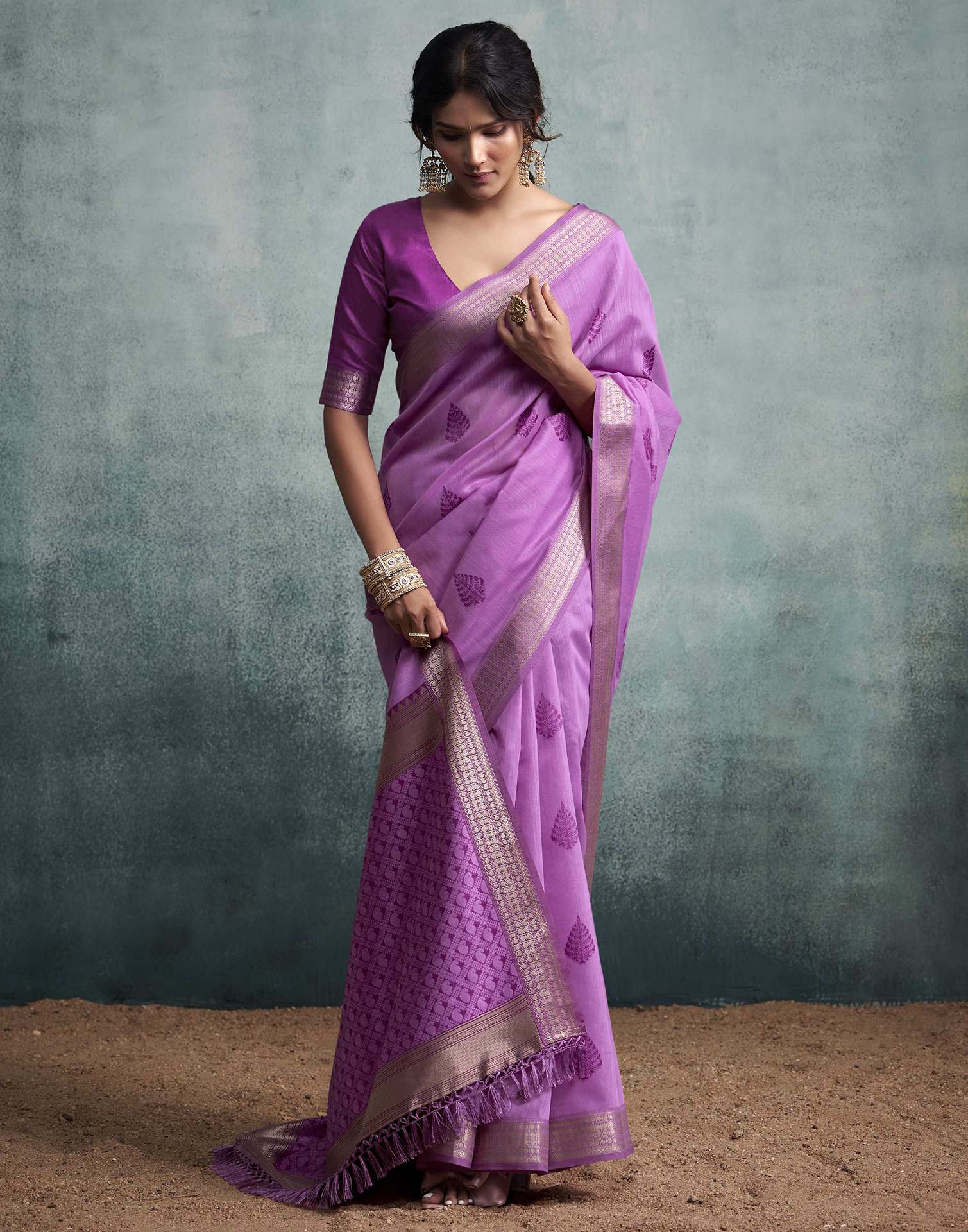 Lavender Pink Cotton Woven Saree