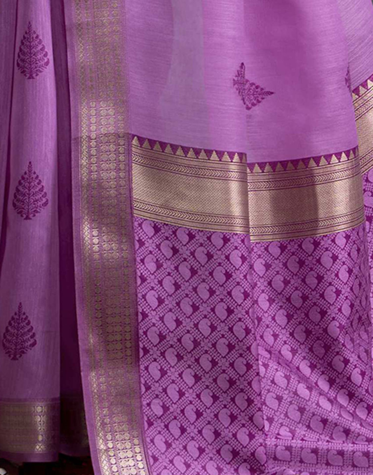 Lavender Pink Cotton Woven Saree