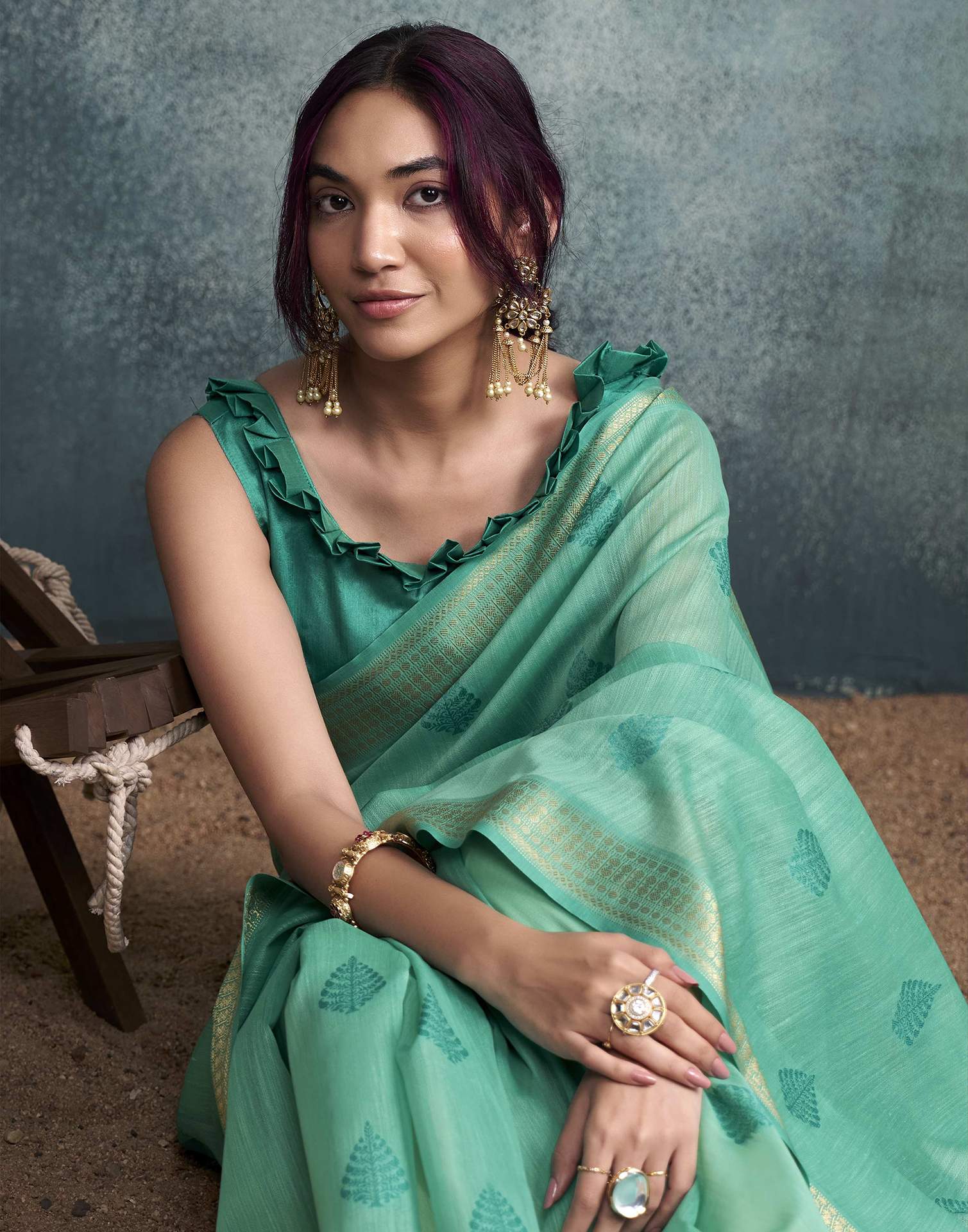 Teal Green Cotton Woven Saree