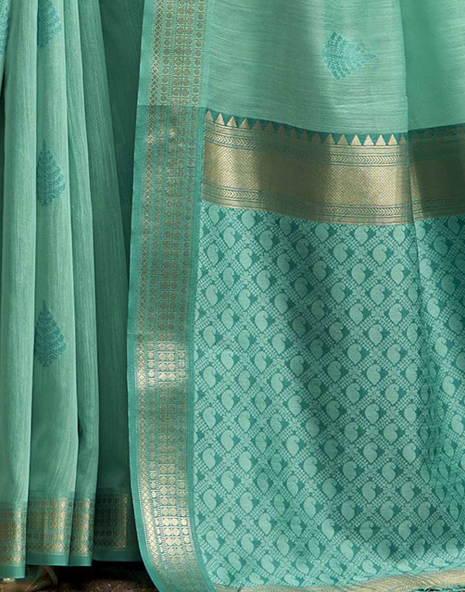 Teal Green Cotton Woven Saree