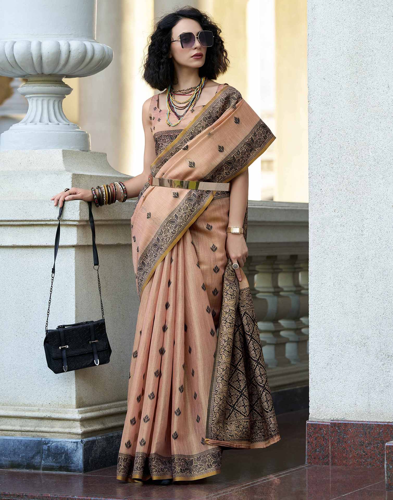 Peach Silk Woven Saree