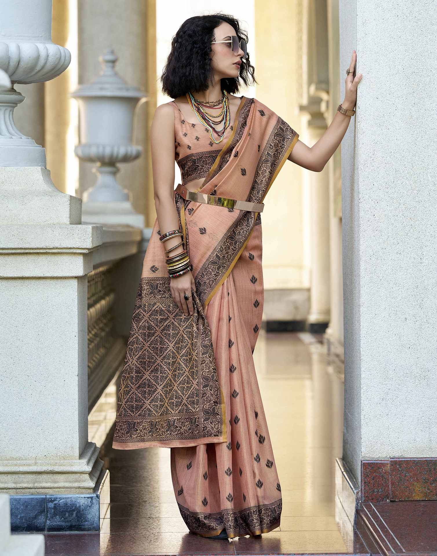 Peach Silk Woven Saree