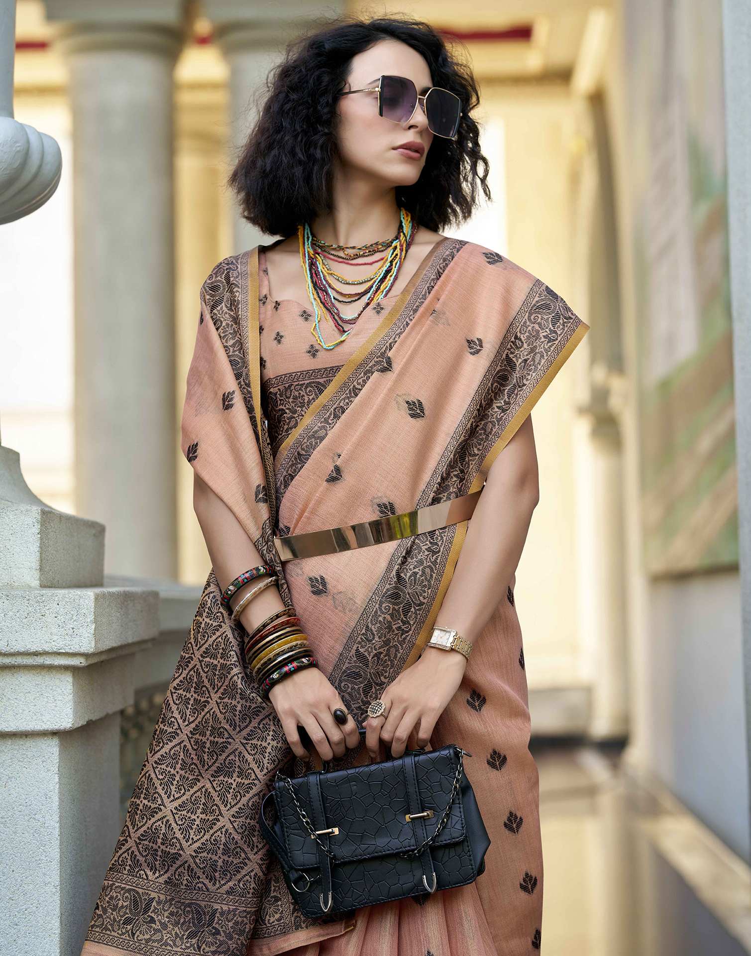 Peach Silk Woven Saree