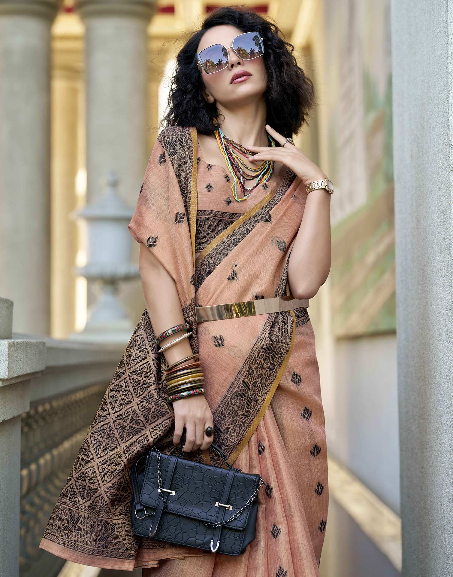 Peach Silk Woven Saree