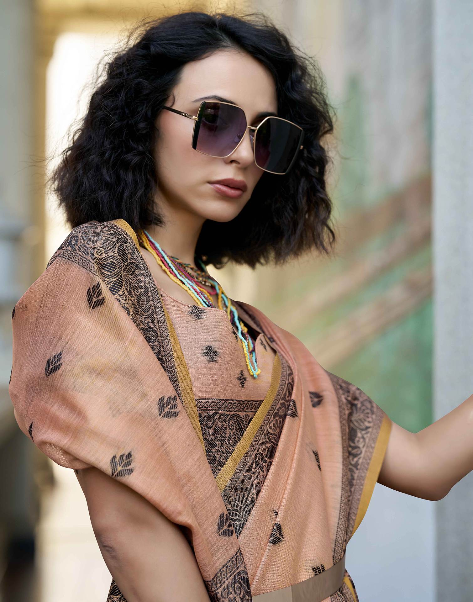 Peach Silk Woven Saree