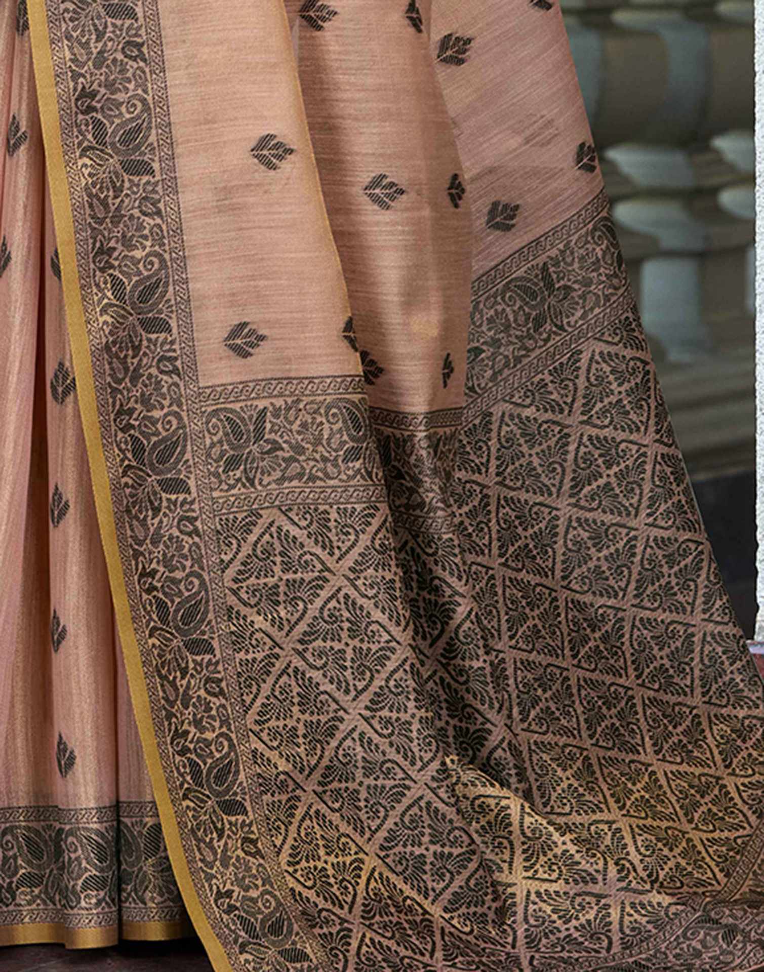 Peach Silk Woven Saree