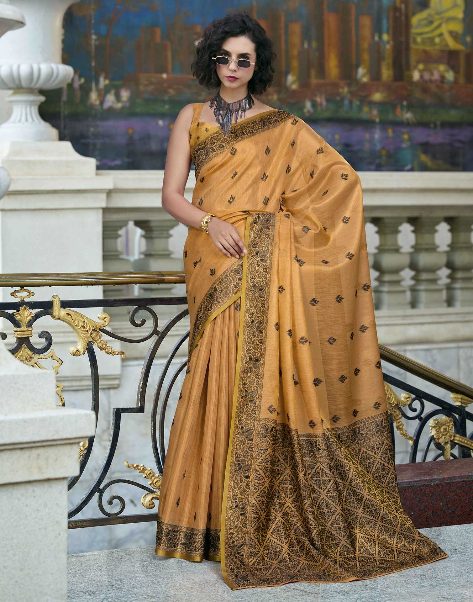 Light Orange Silk Woven Saree