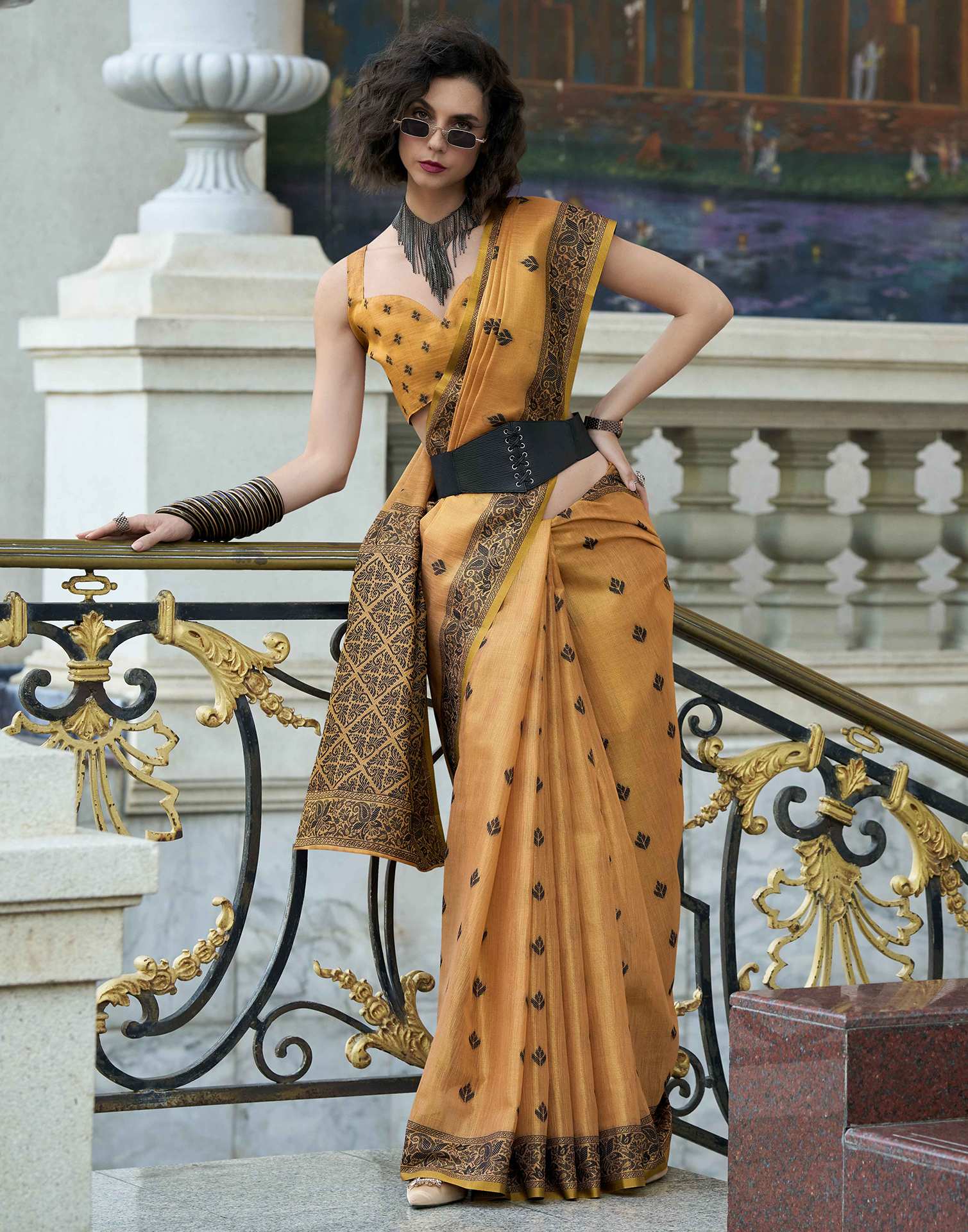 Light Orange Silk Woven Saree