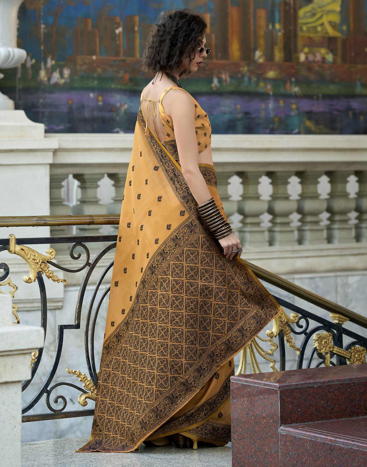 Light Orange Silk Woven Saree