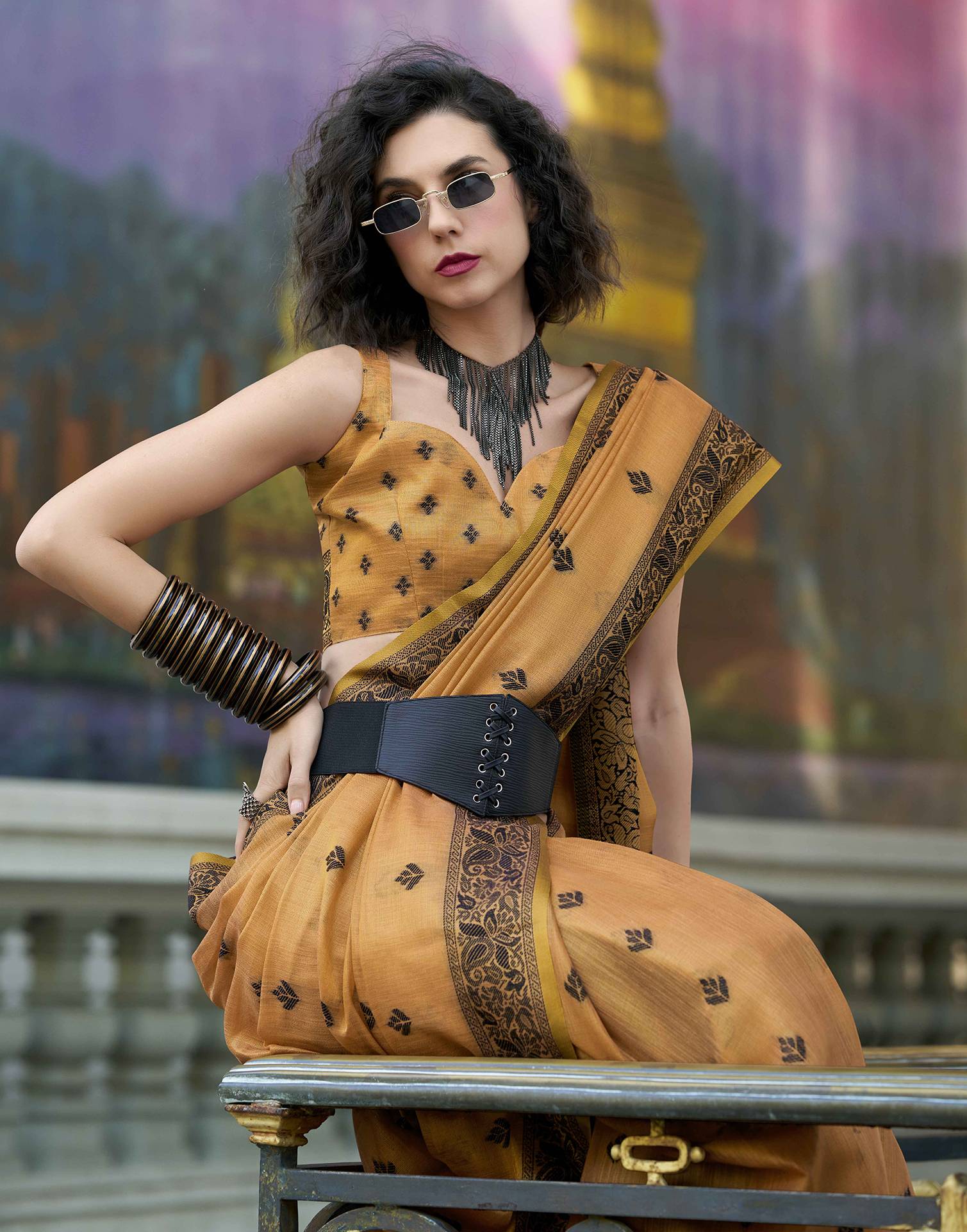 Light Orange Silk Woven Saree