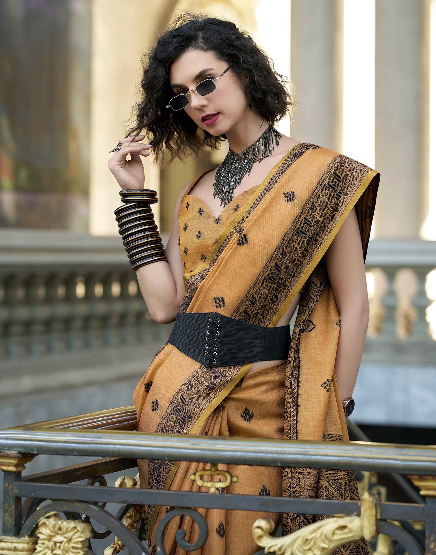 Light Orange Silk Woven Saree