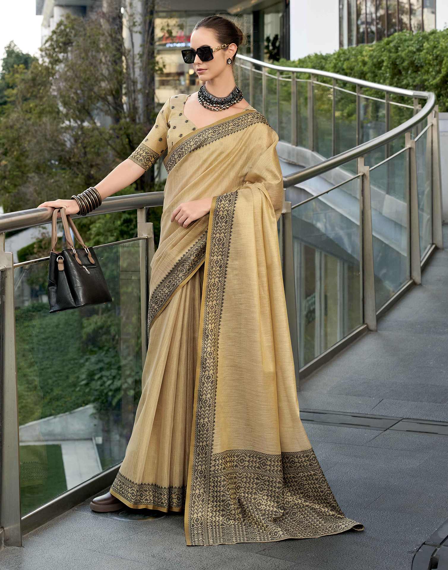 Dark Beige Silk Woven Saree