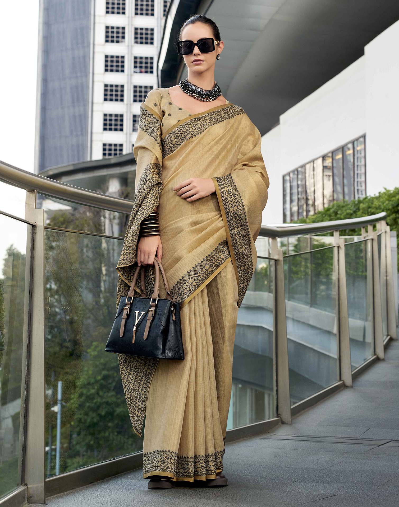Dark Beige Silk Woven Saree