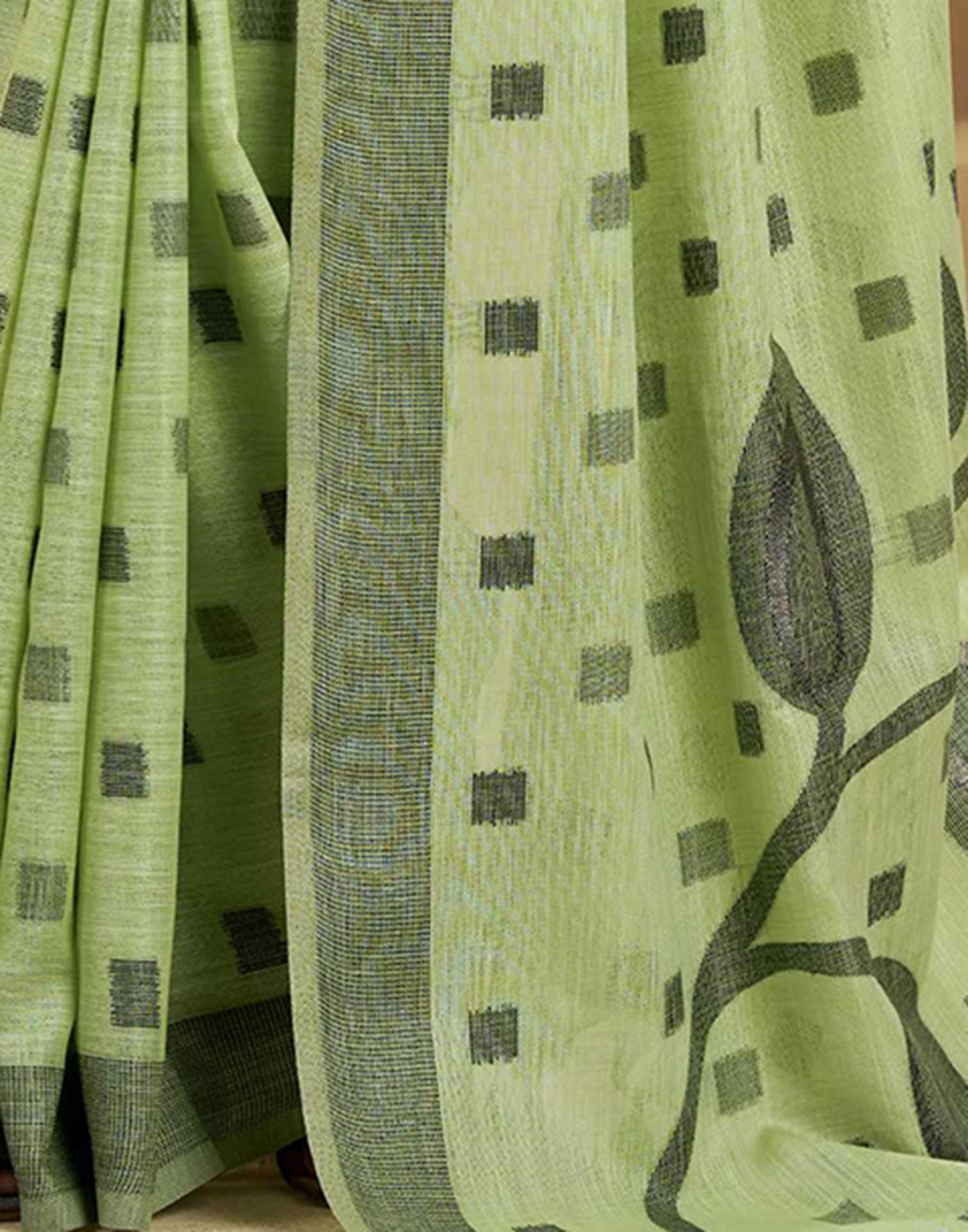 Pista Green Silk Woven Saree