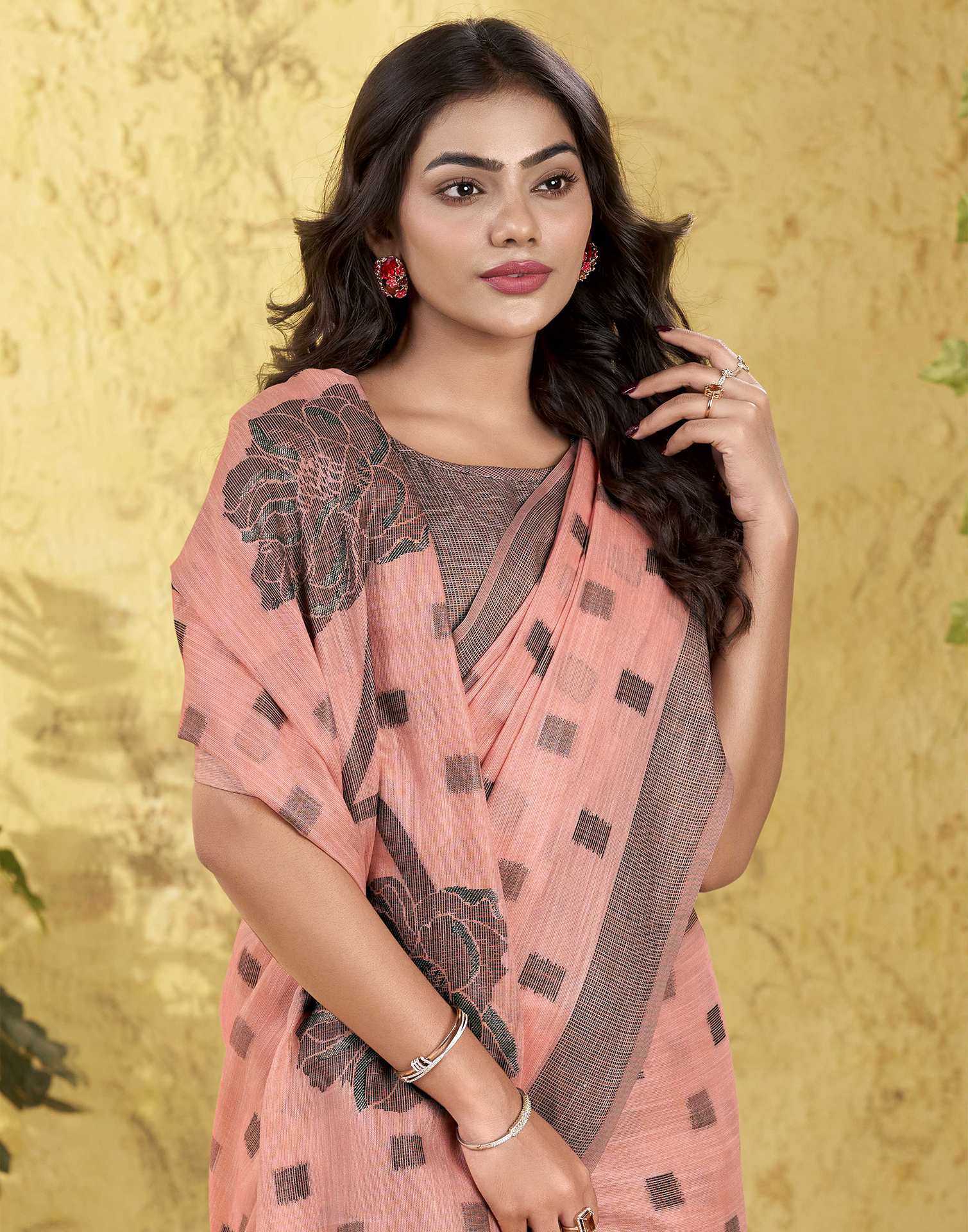 Peach Silk Woven Saree