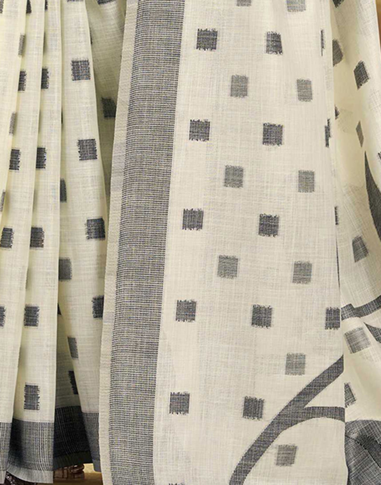 Off White Silk Woven Saree