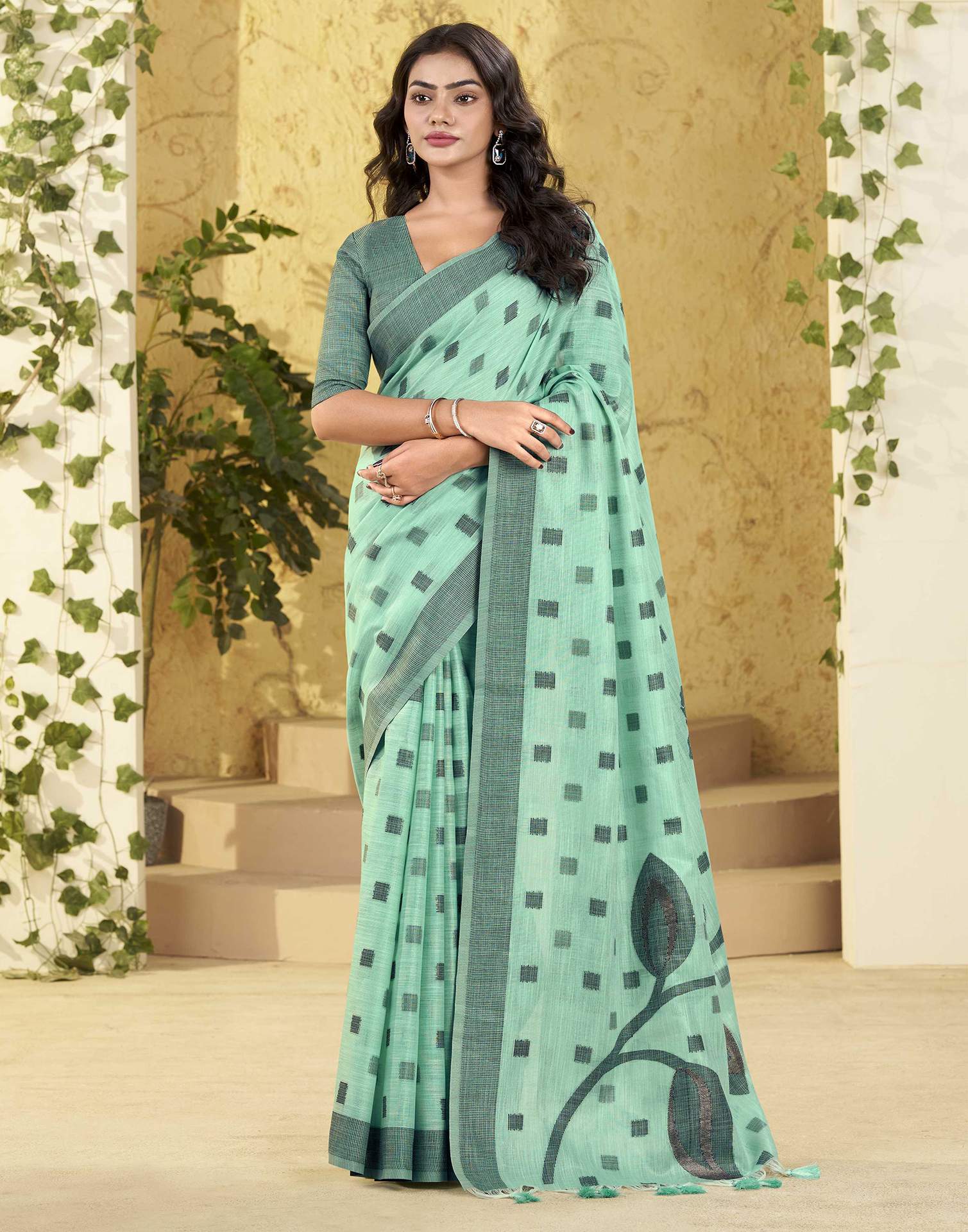 Sea Green Silk Woven Saree