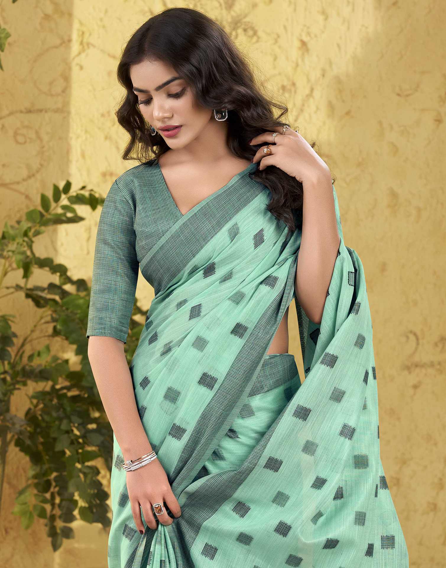 Sea Green Silk Woven Saree