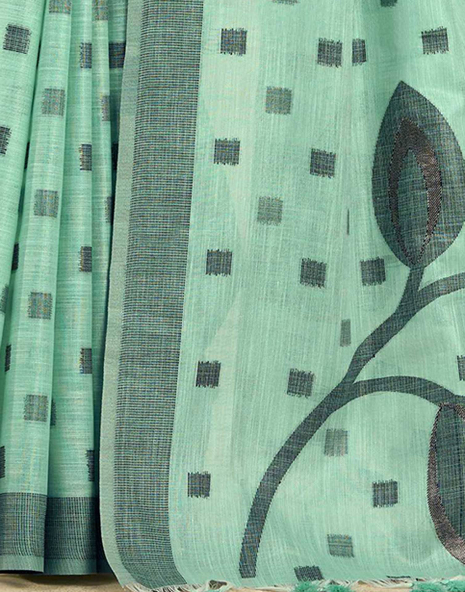 Sea Green Silk Woven Saree
