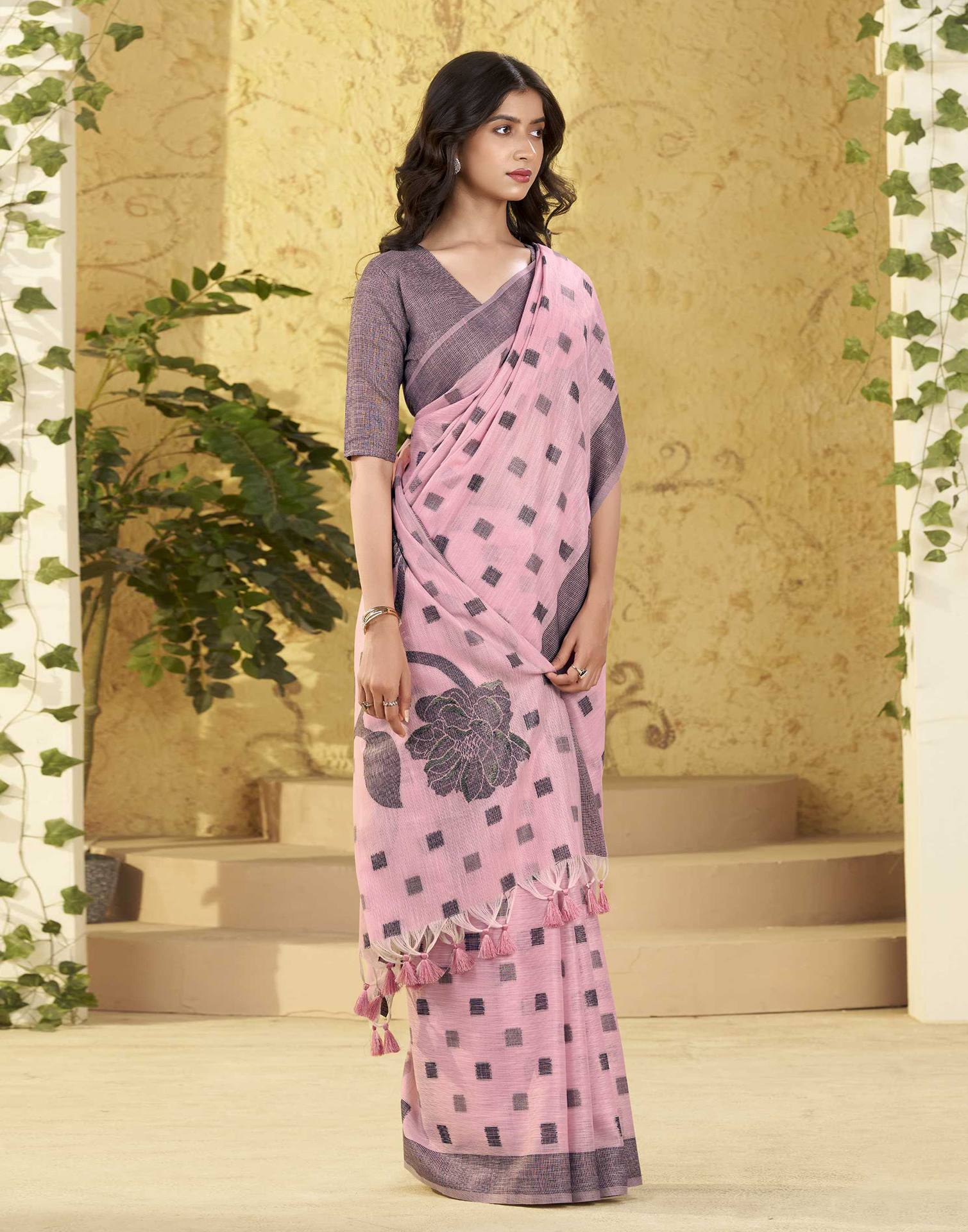Pink Silk Woven Saree
