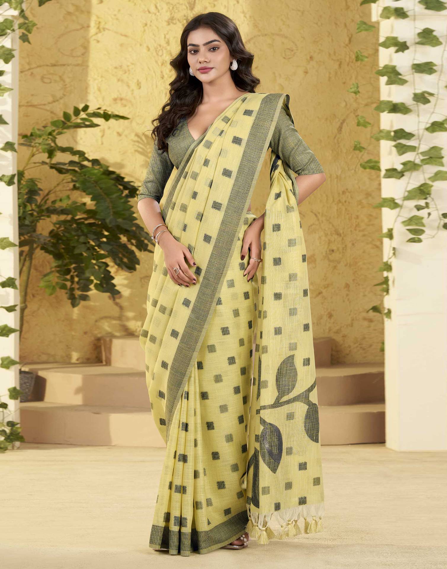 Light Yellow Silk Woven Saree