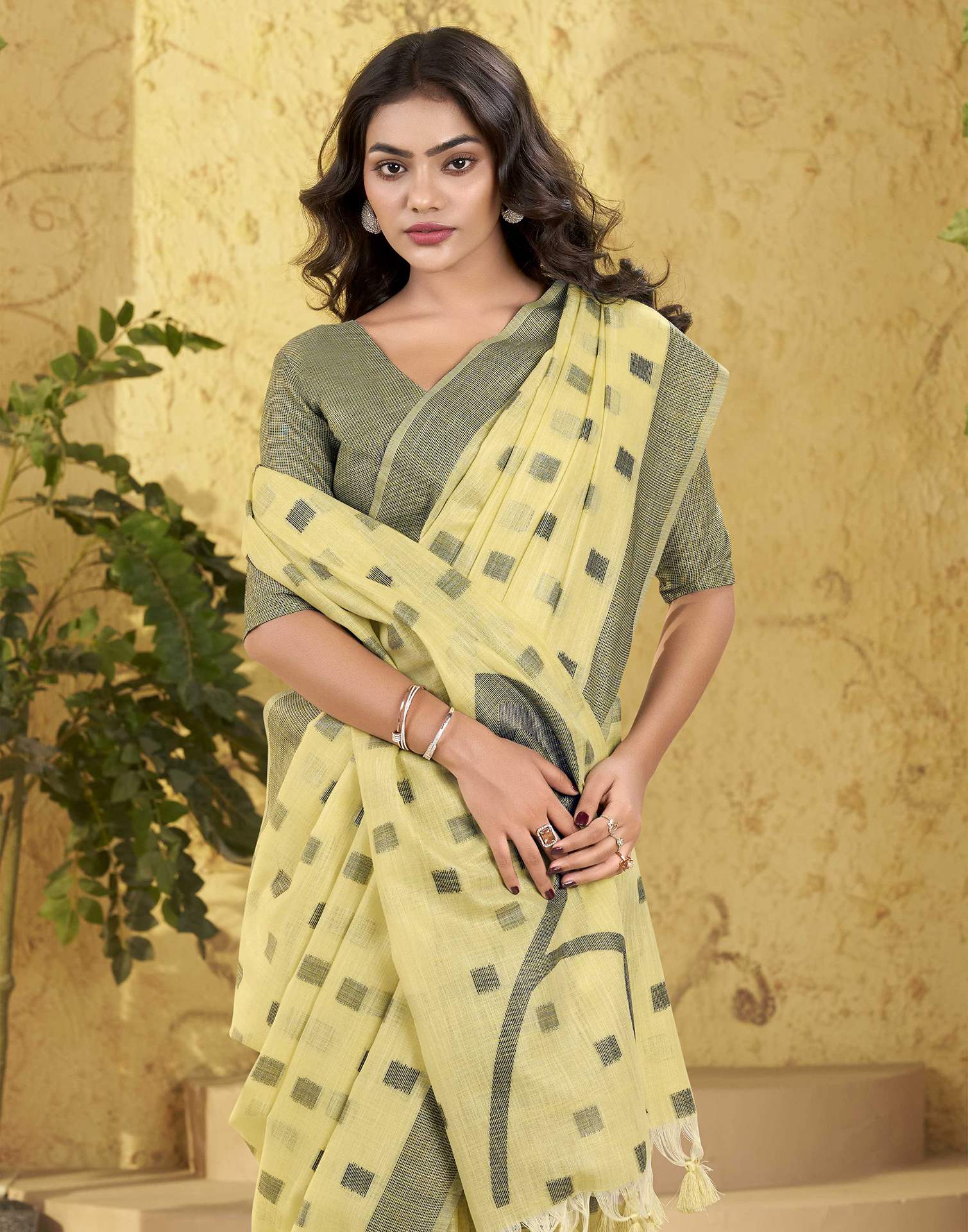 Light Yellow Silk Woven Saree