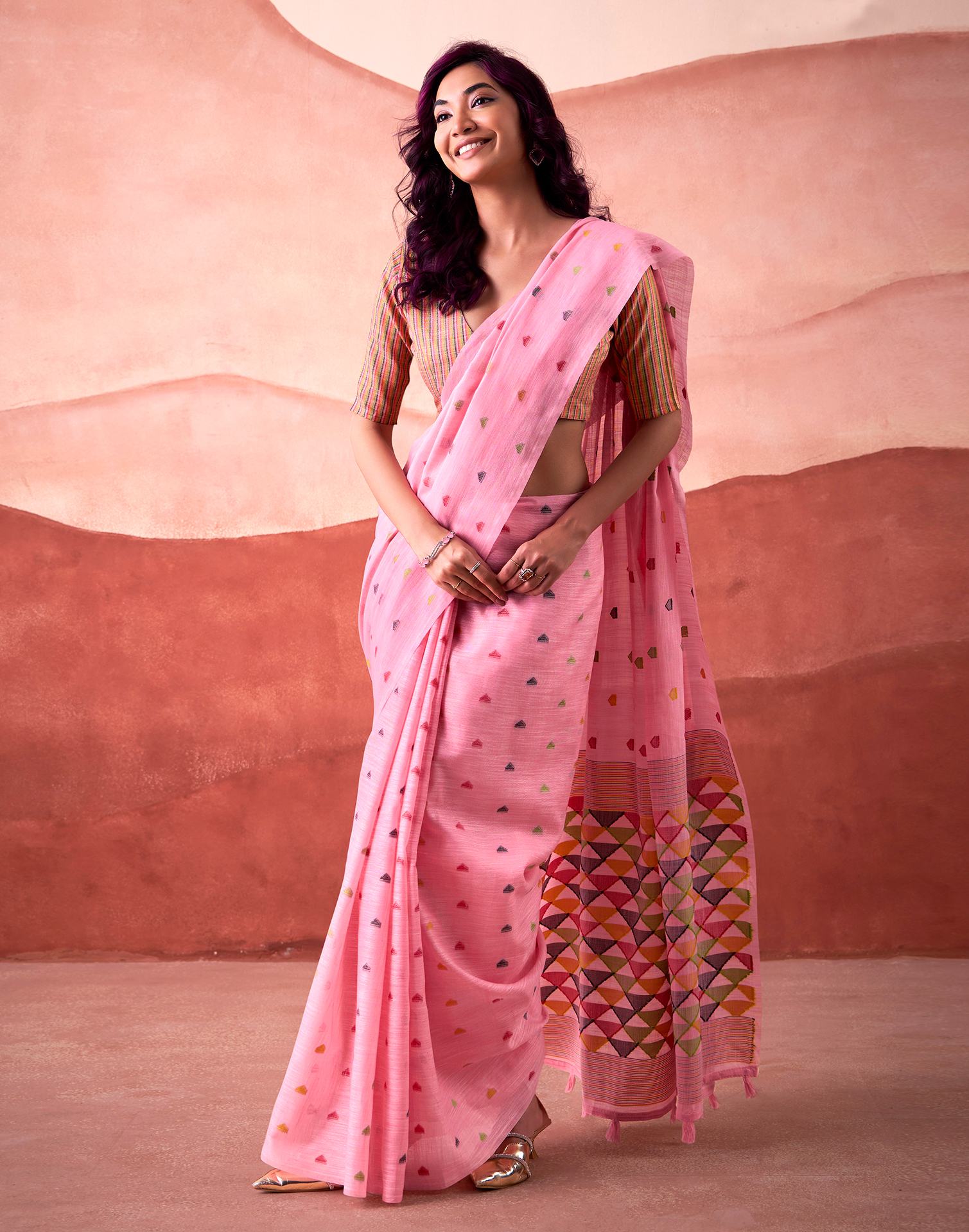 Pink Silk Woven Saree