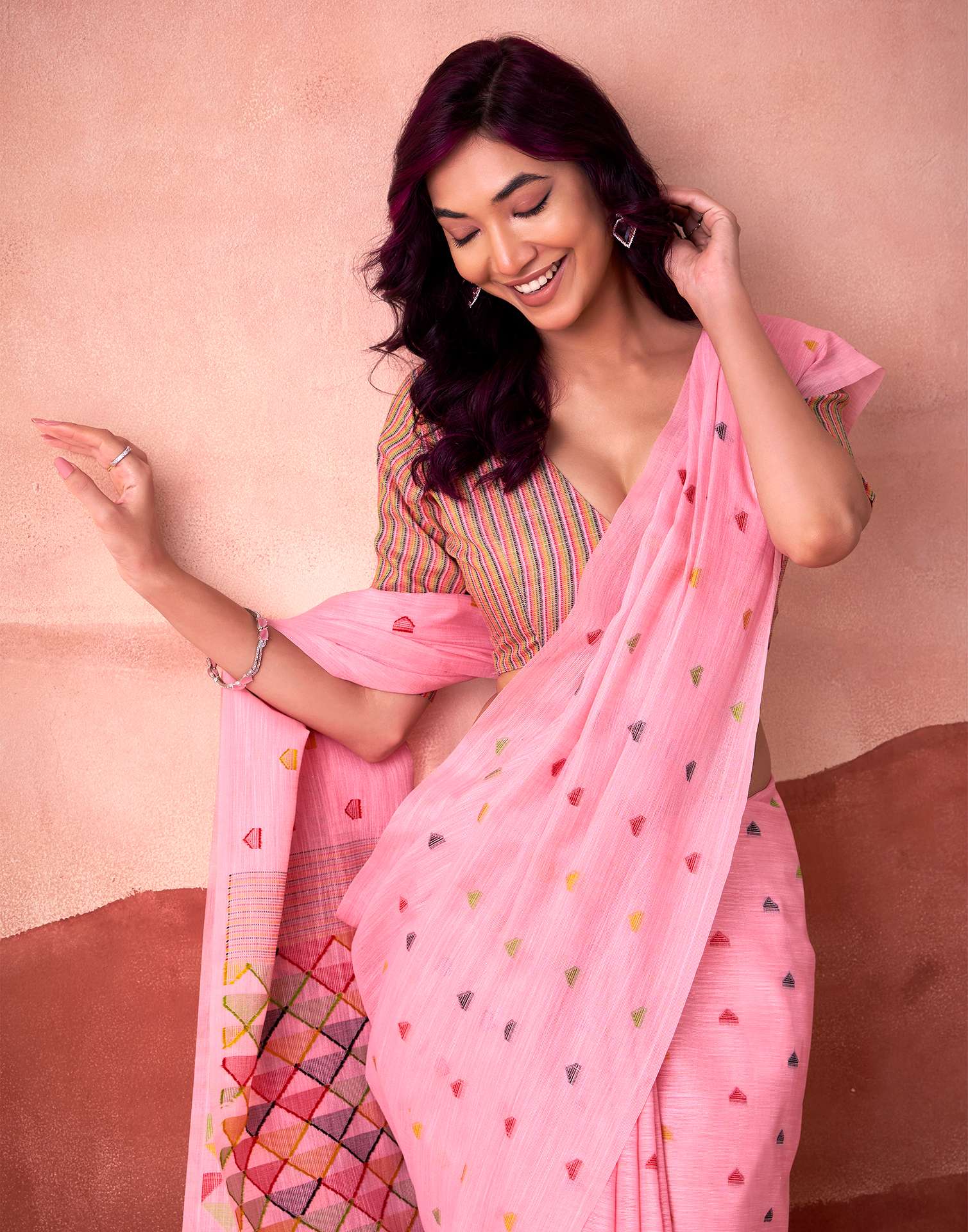 Pink Silk Woven Saree