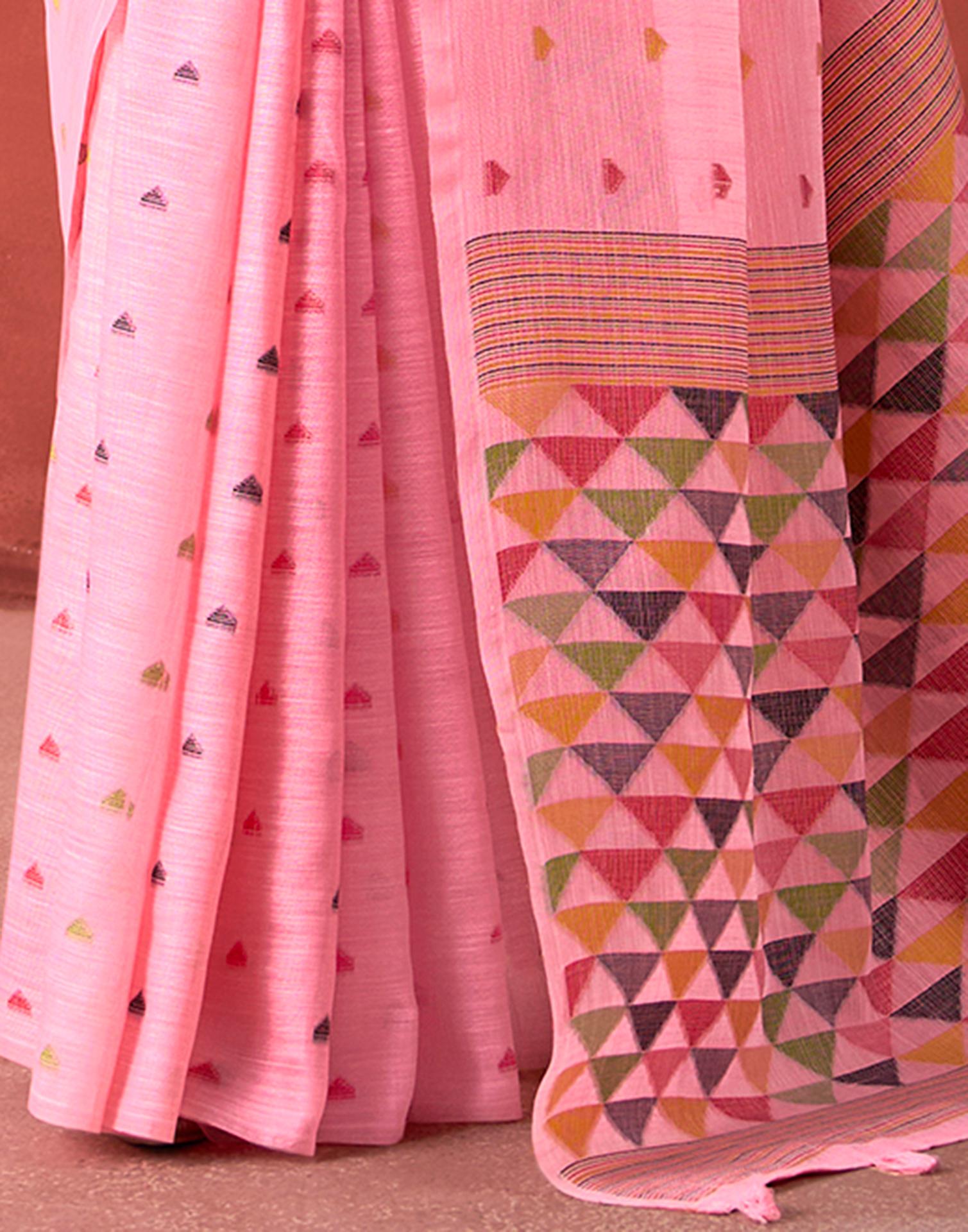 Pink Silk Woven Saree