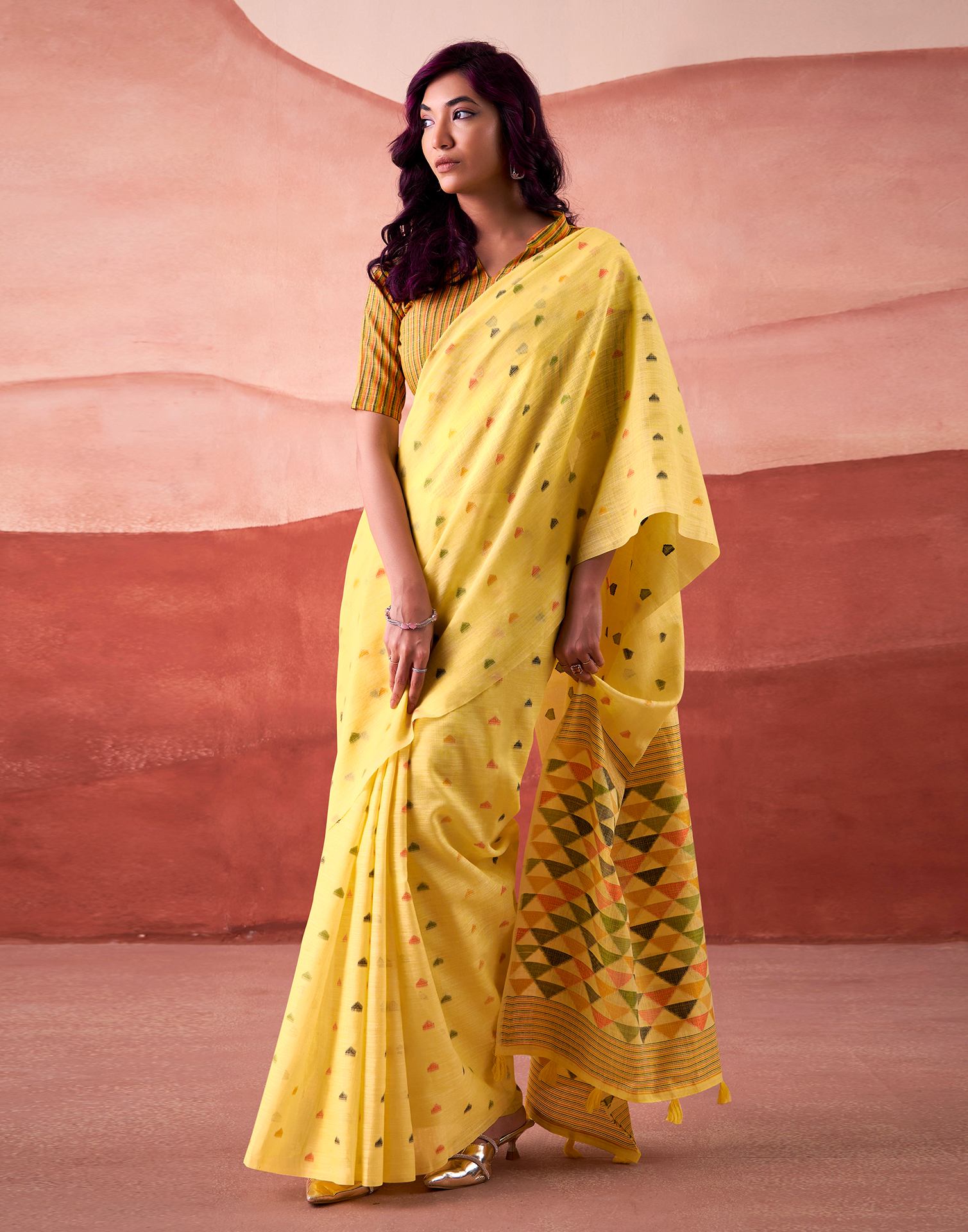 Yellow Silk Woven Saree