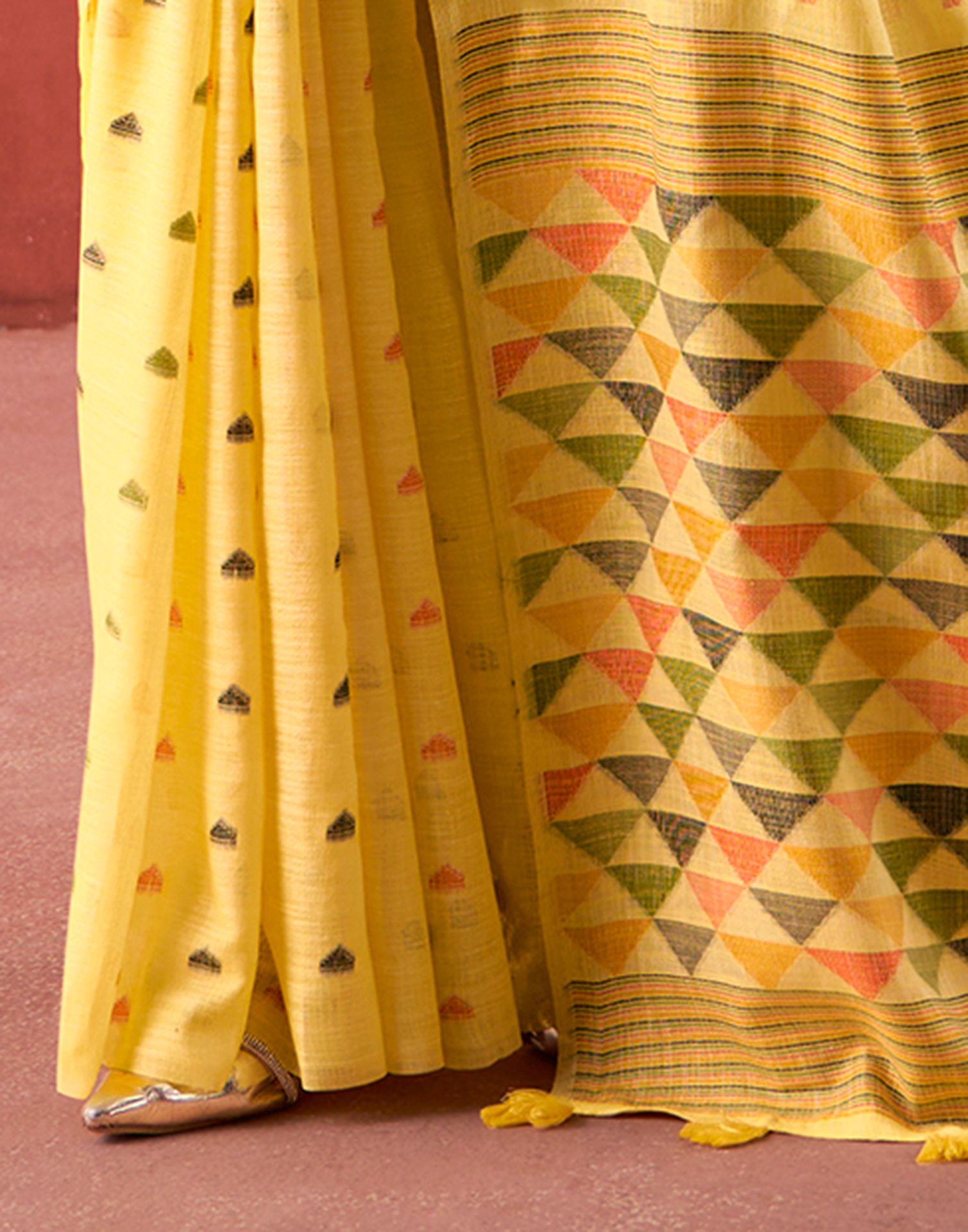 Yellow Silk Woven Saree