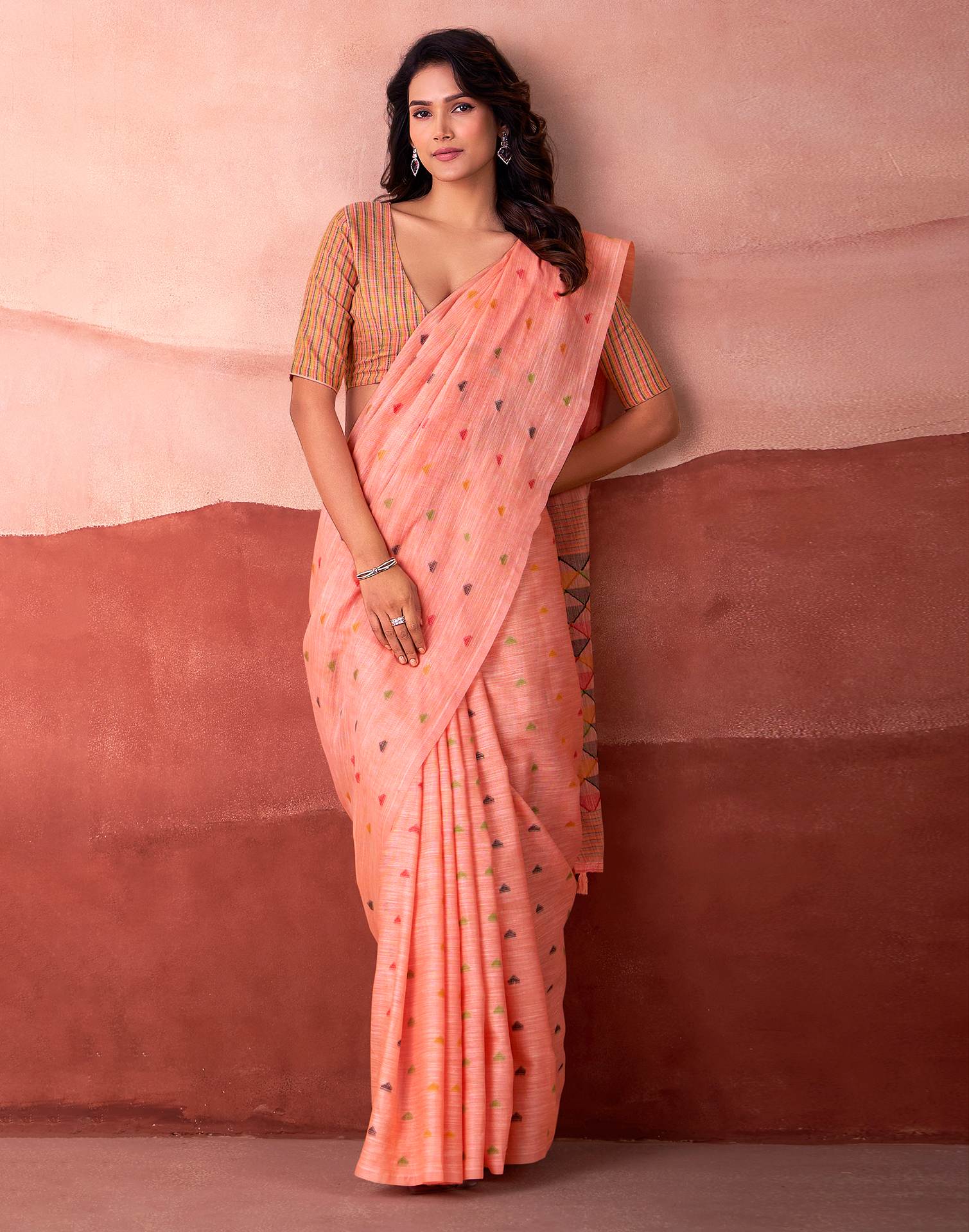 Peach Silk Woven Saree
