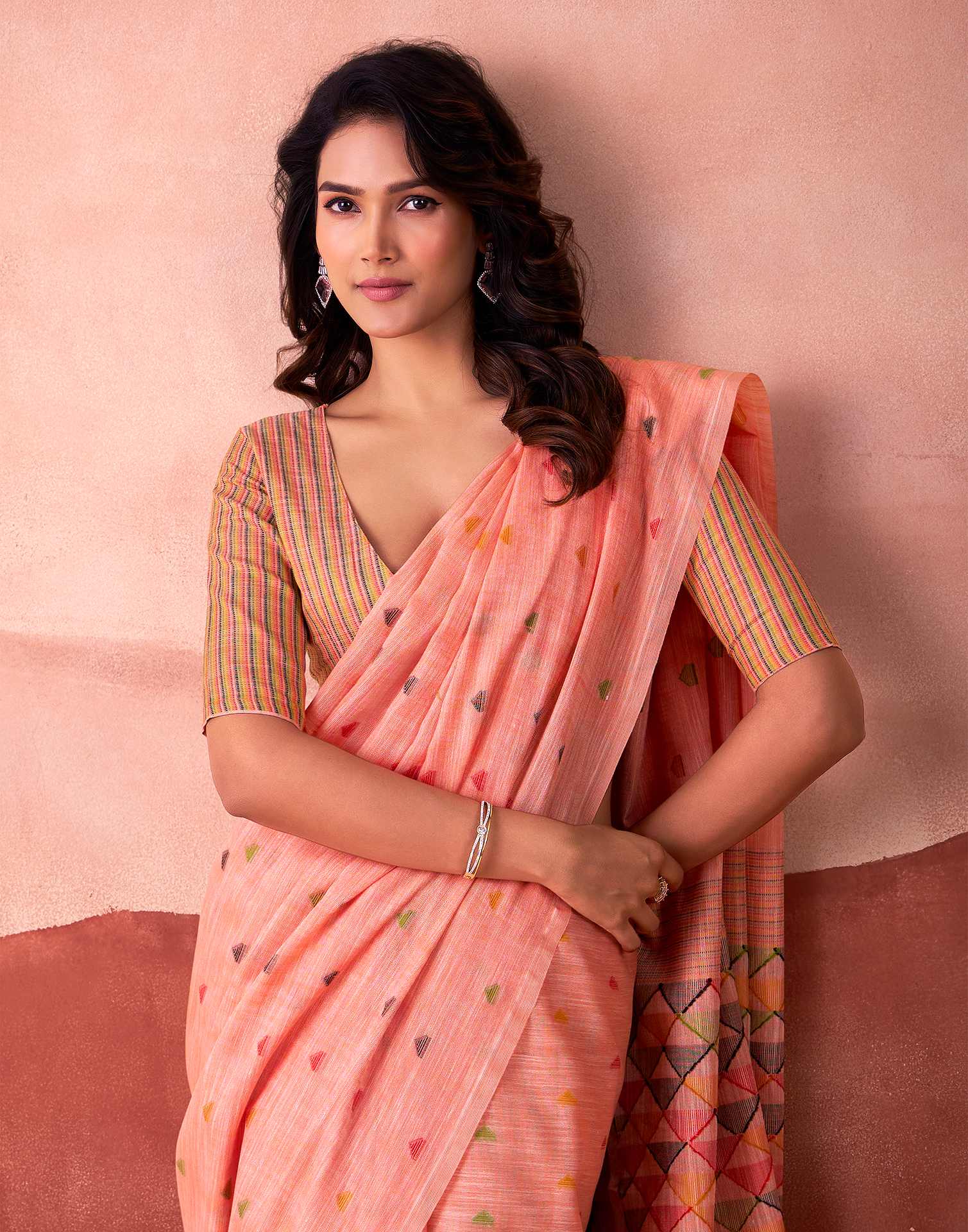 Peach Silk Woven Saree